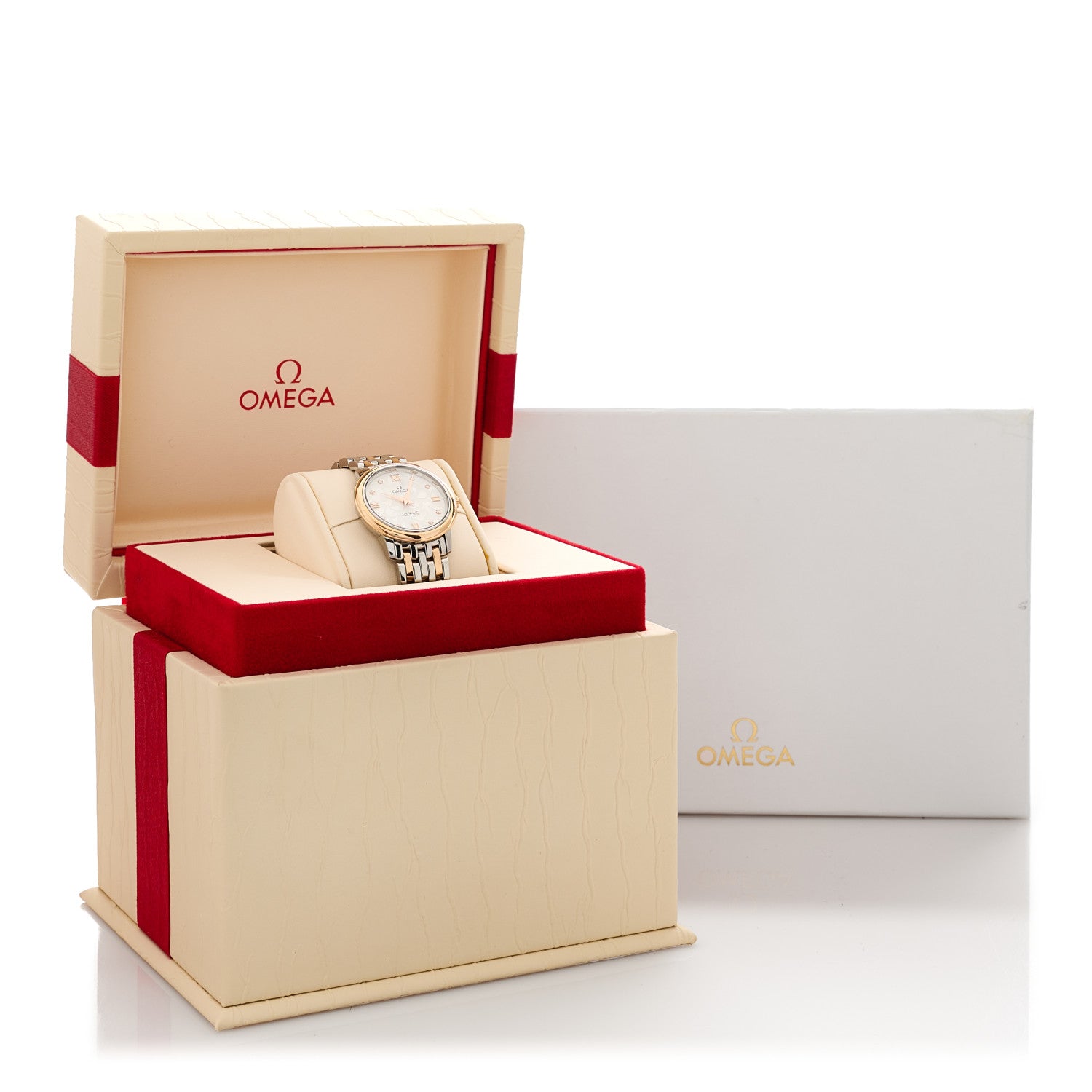 Omega Stainless Steel 18K Red Gold Mother of Pearl 27mm De Ville Prestige Quartz Watch 424.20.27.60.52.002 5 of 5