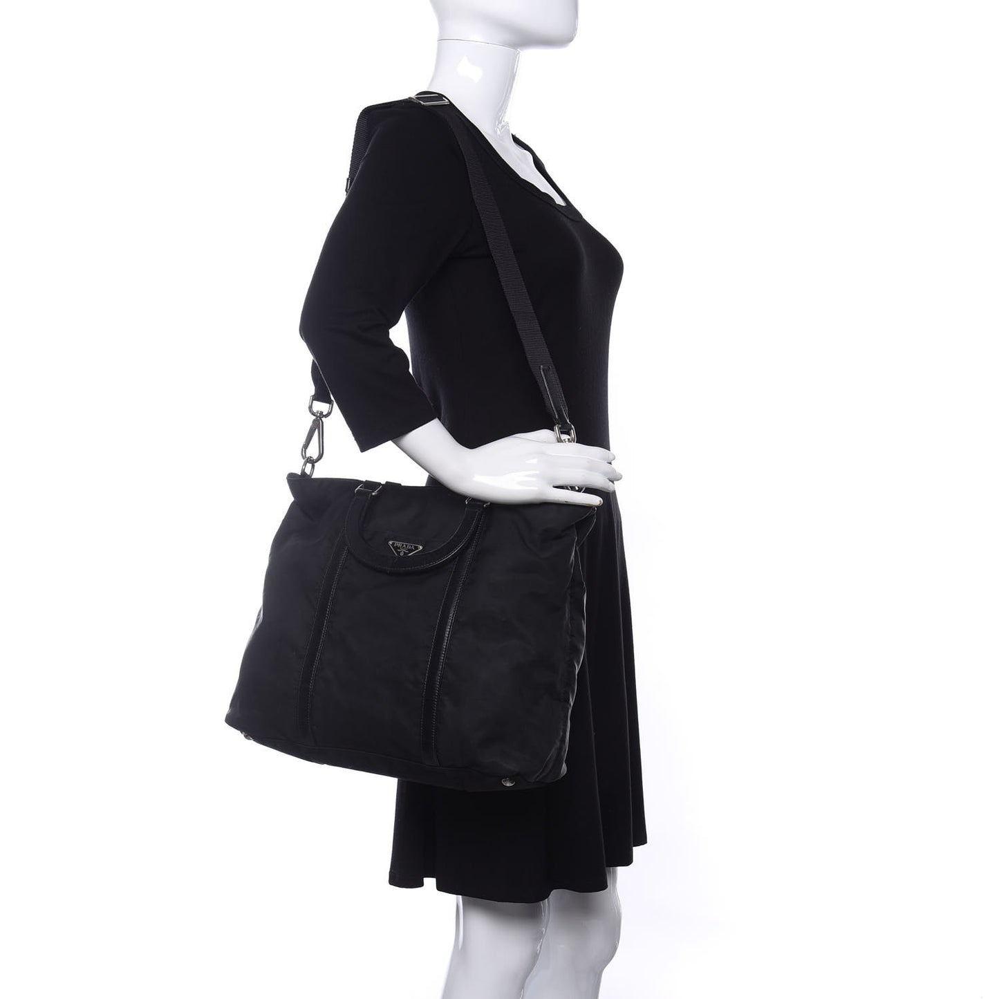Tessuto Nylon Calfskin Tote Black