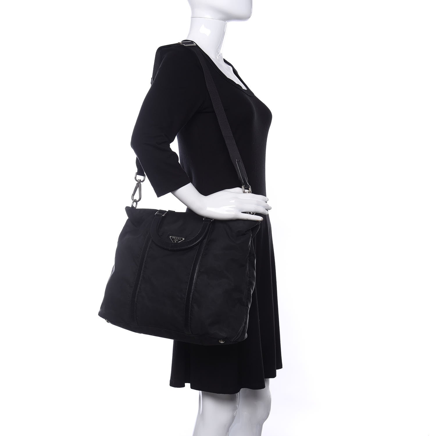 Prada Tessuto Nylon Calfskin Tote Black 2 of 9