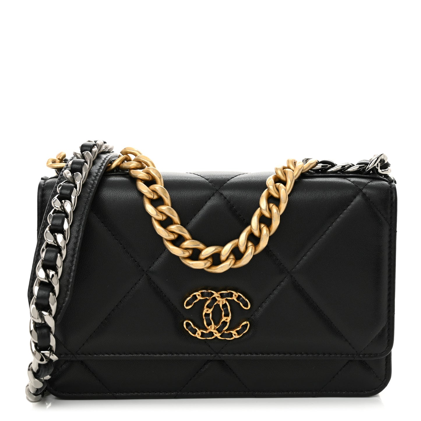 Lambskin Quilted Chanel 19 Wallet On Chain WOC Black