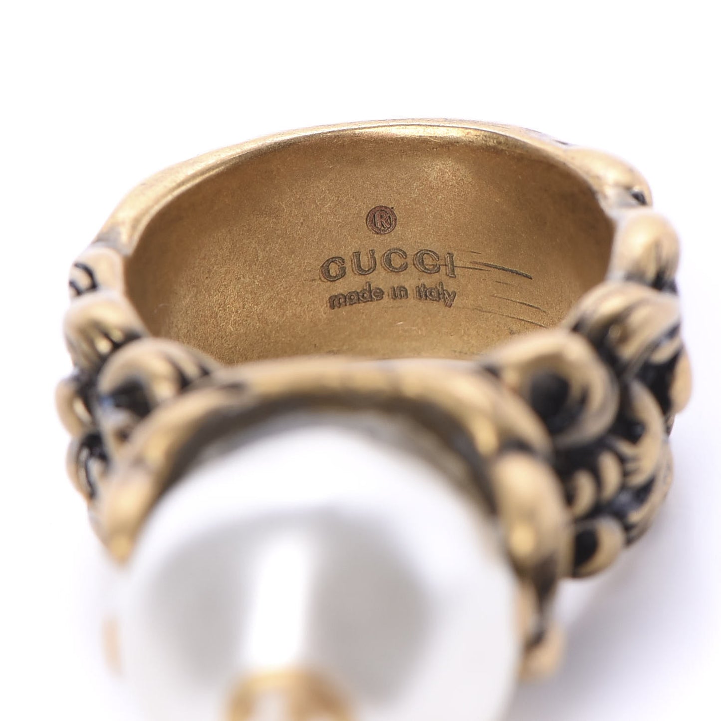 Metal Pearl Ring 7.25 Aged Gold