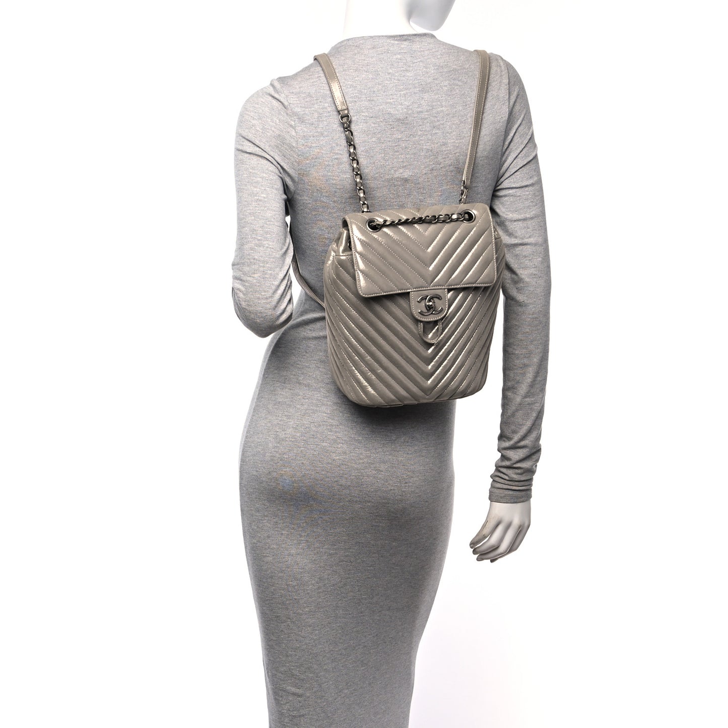 Iridescent Calfskin Chevron Quilted Small Urban Spirit Backpack Silver