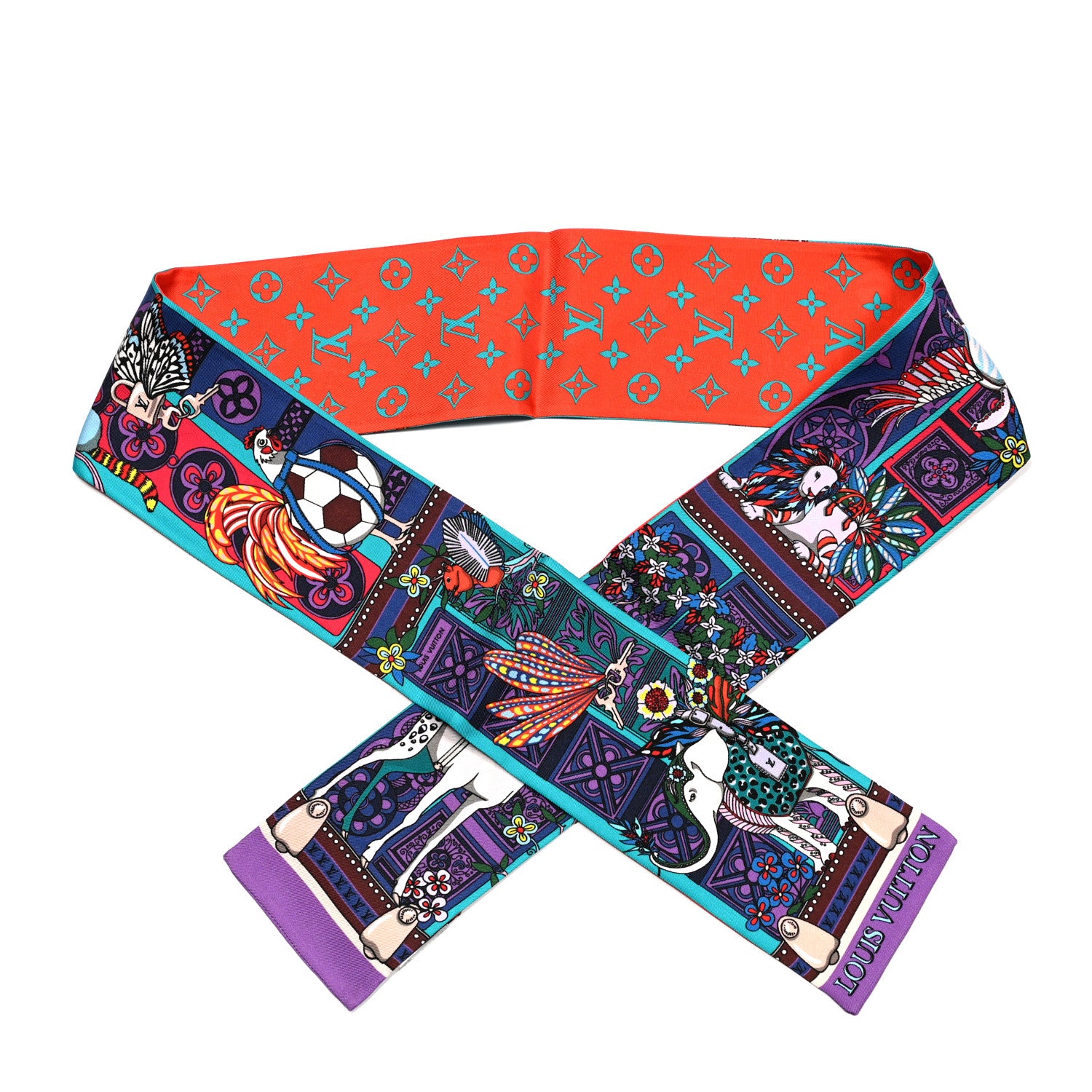 Louis Vuitton シルクバンダナ ウォーターカラー Louis Vuitton Silk Monogram LV Wonderland Bandeau Turquoise