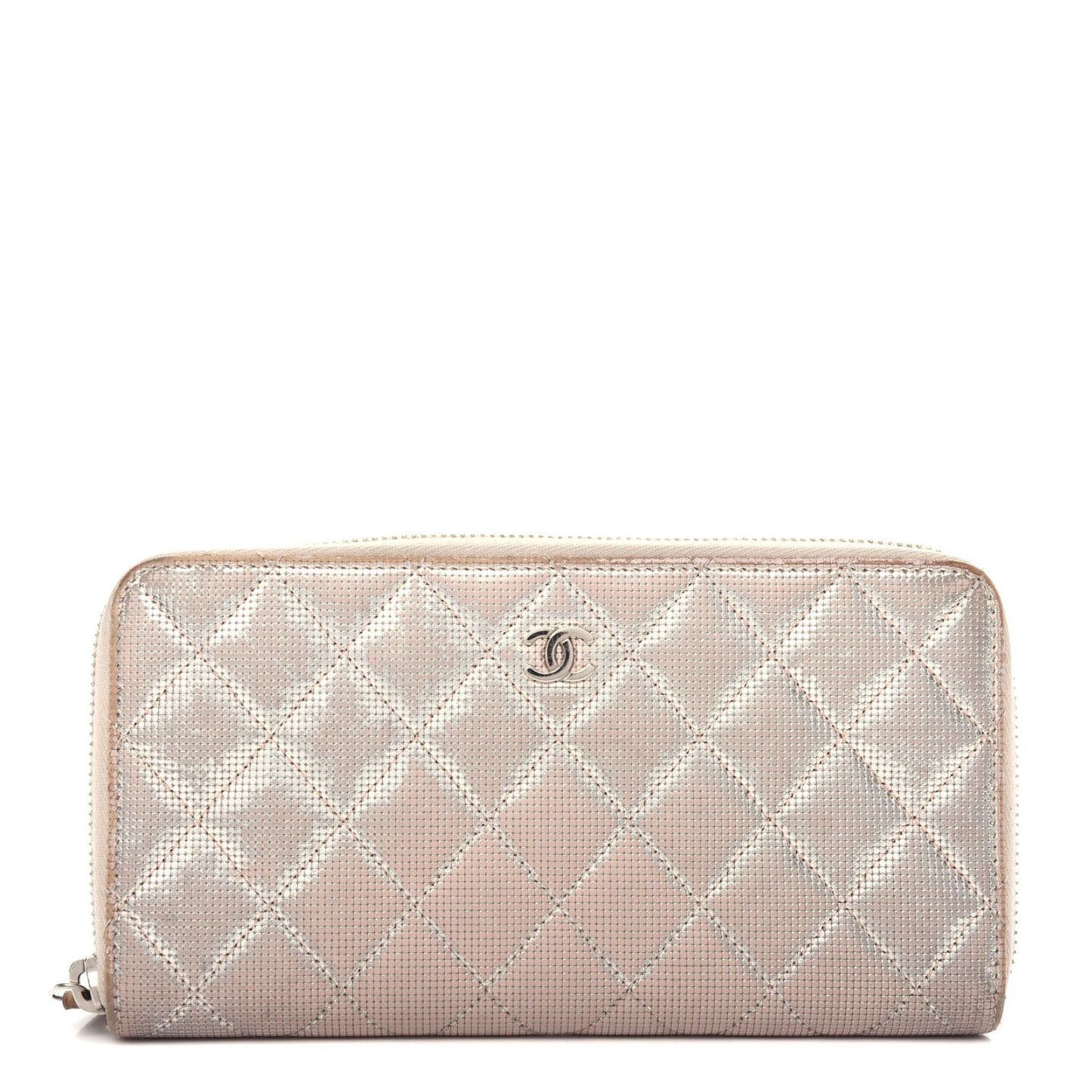 Metallic Calfskin Pixel Effect Quilted Large Zip Around Wallet Gold