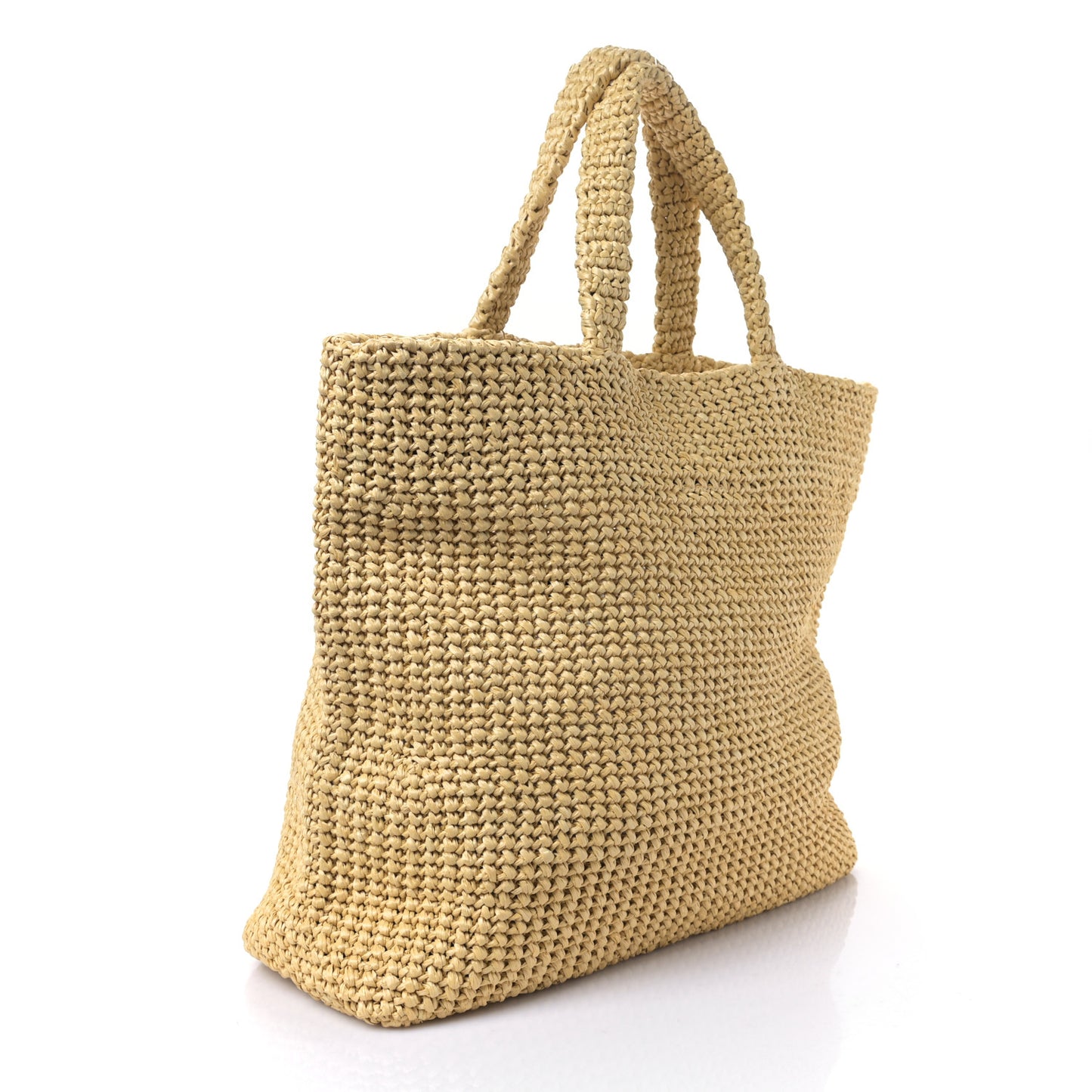 Yarn Raffia Effect Crochet Embroidered Logo Tote Naturale