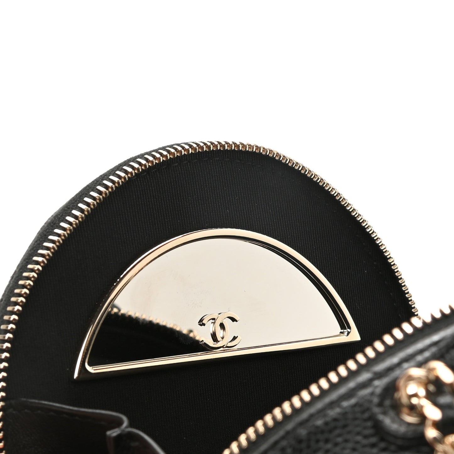 Caviar Quilted Round Handle With Care Vanity With Chain Black