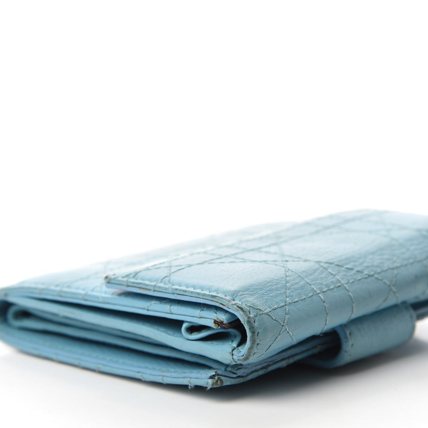 Grained Calfskin Cannage Lady Dior French Wallet Light Blue