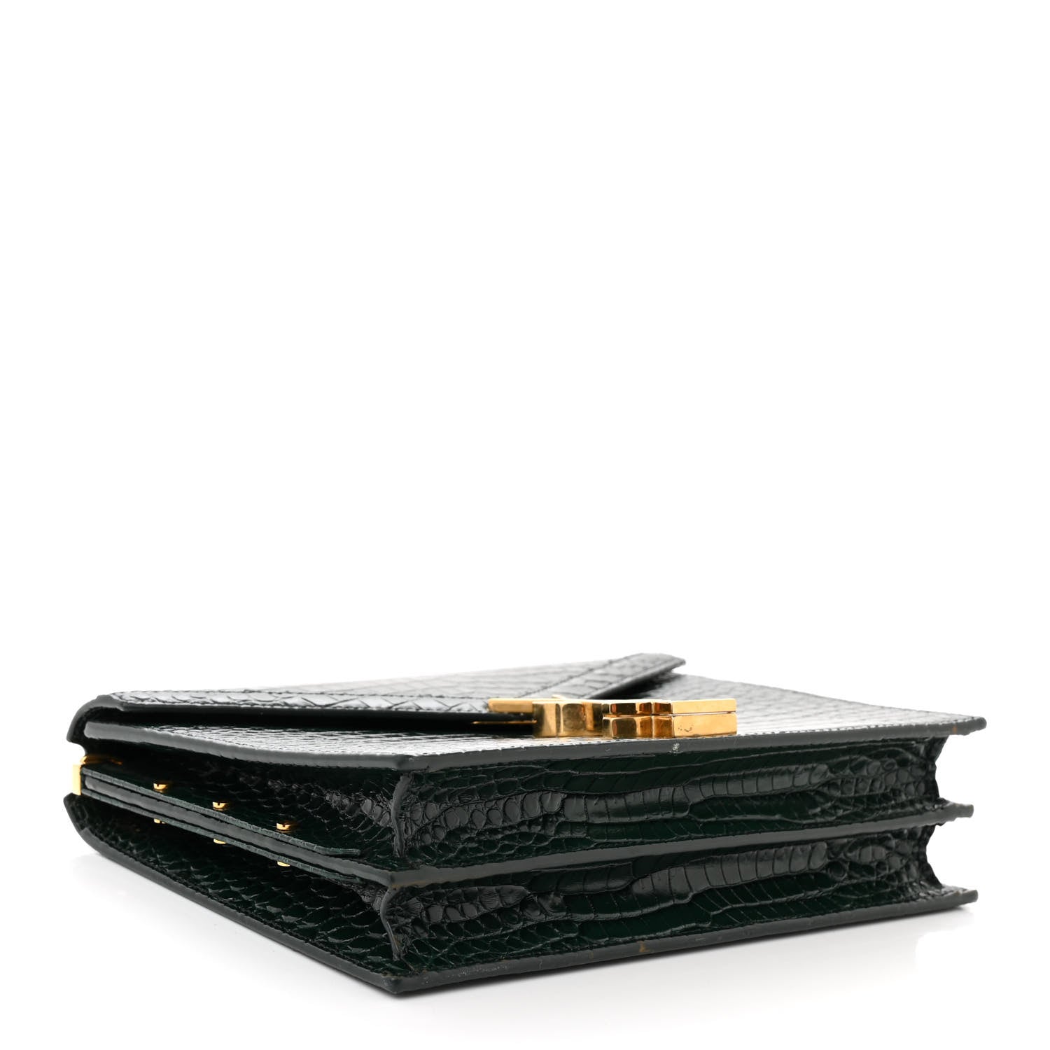 Saint Laurent Calfskin Crocodile Embossed Monogram Cassandra Clasp Bag Dark Mint 4 of 12