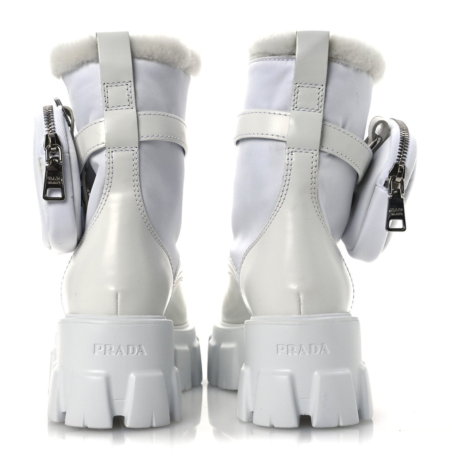Spazzolato Rois Nylon Shearling Metal Triangle Logo Monolith Pouch Pocket 55mm Boots 35.5 White