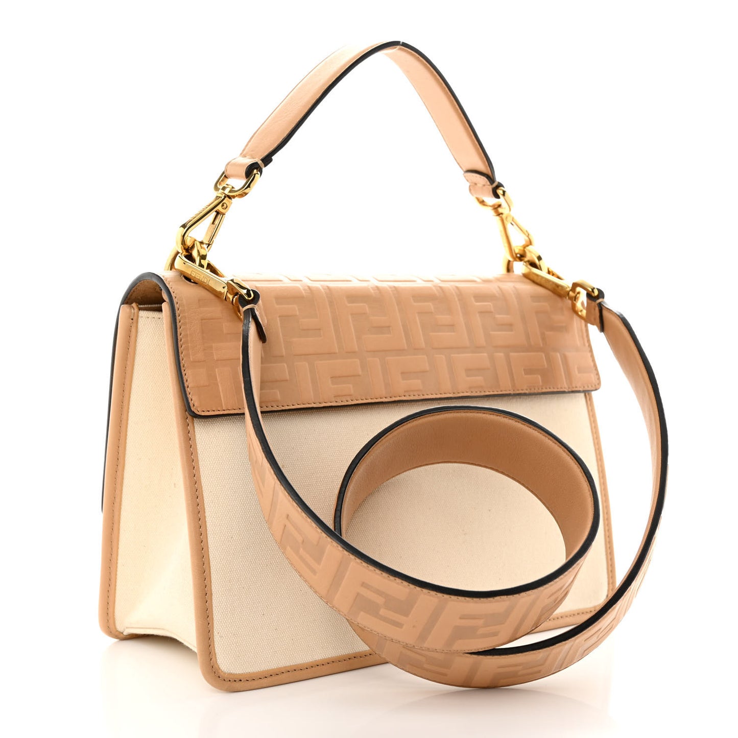 Vitello Cristallo Nature Canvas FF 1974 Embossed Kan U Shoulder Bag Makeup Grezzo