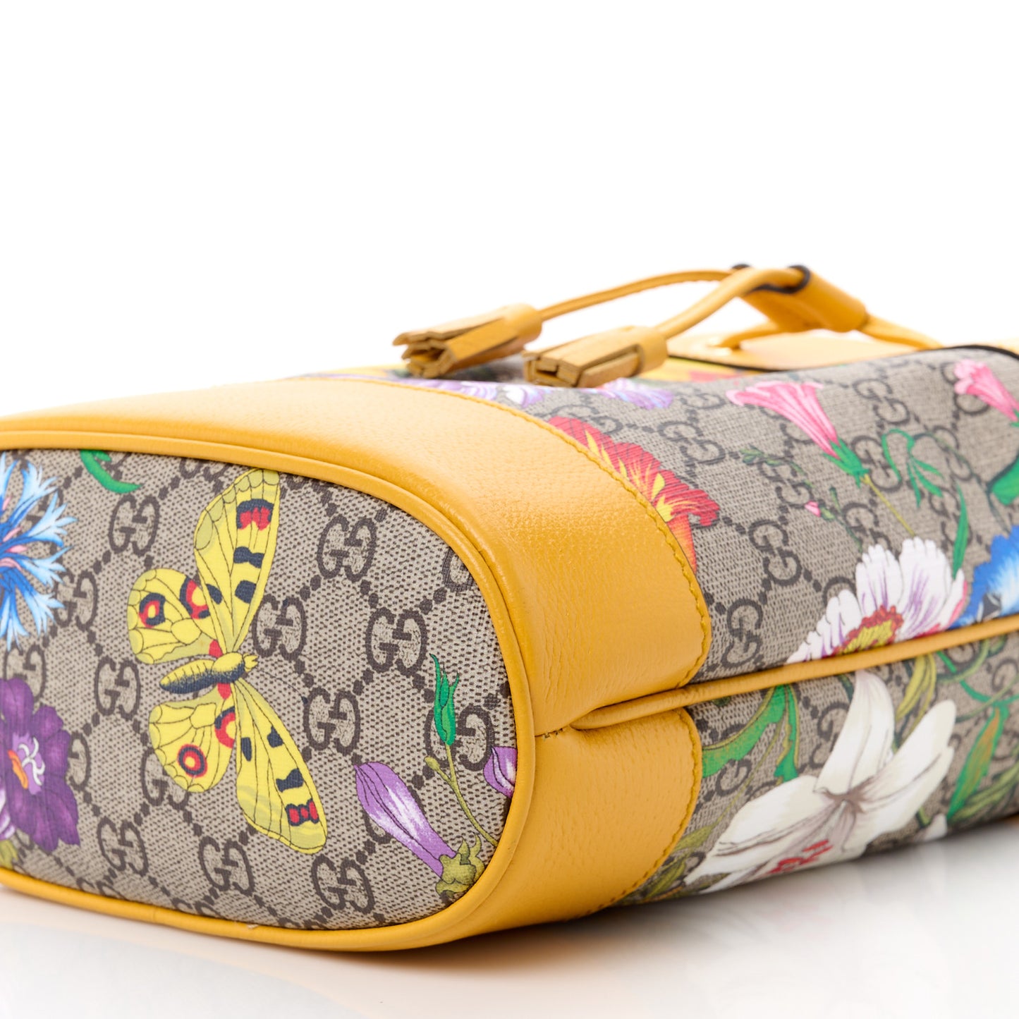 GG Supreme Monogram Flora Small Ophidia Bucket Bag Beige Multicolor Crop