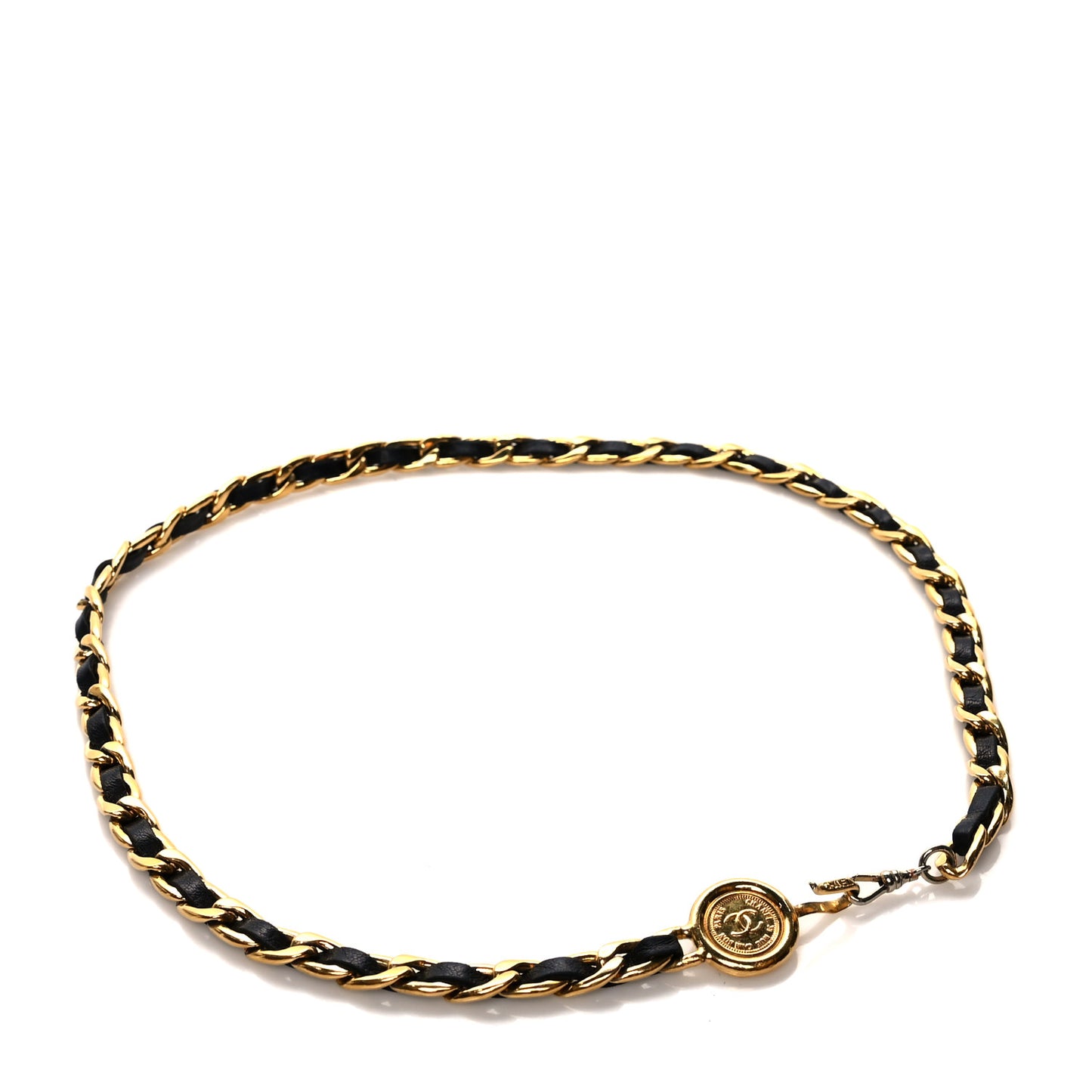 Lambskin Chain CC Medallion Belt Black Gold