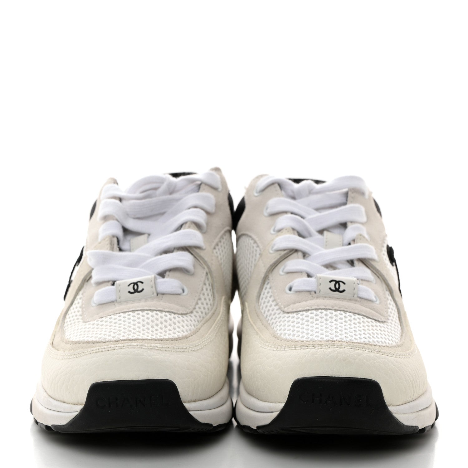 Chanel Mesh Suede Calfskin Grained Calfskin Womens CC Sneakers 36 White Black 2 of 9