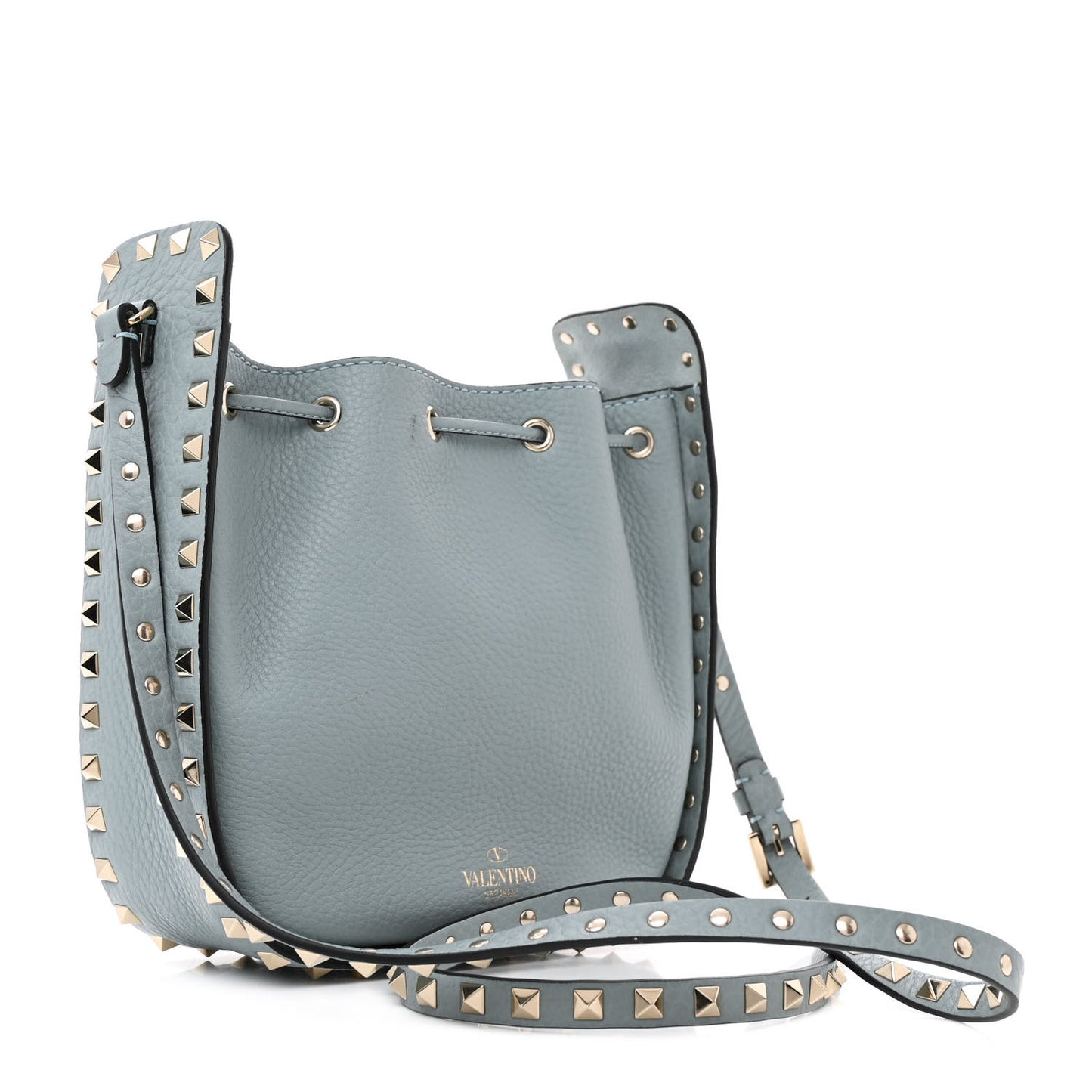 Grained Calfskin Rockstud Bucket Bag Amadeus