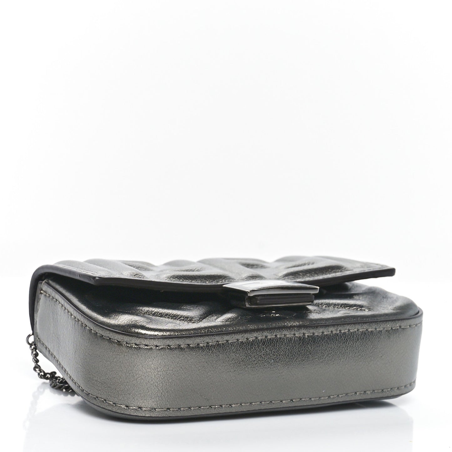 Vitello Catalan Mirror FF 1974 Embossed Nano Baguette Charm Graphite