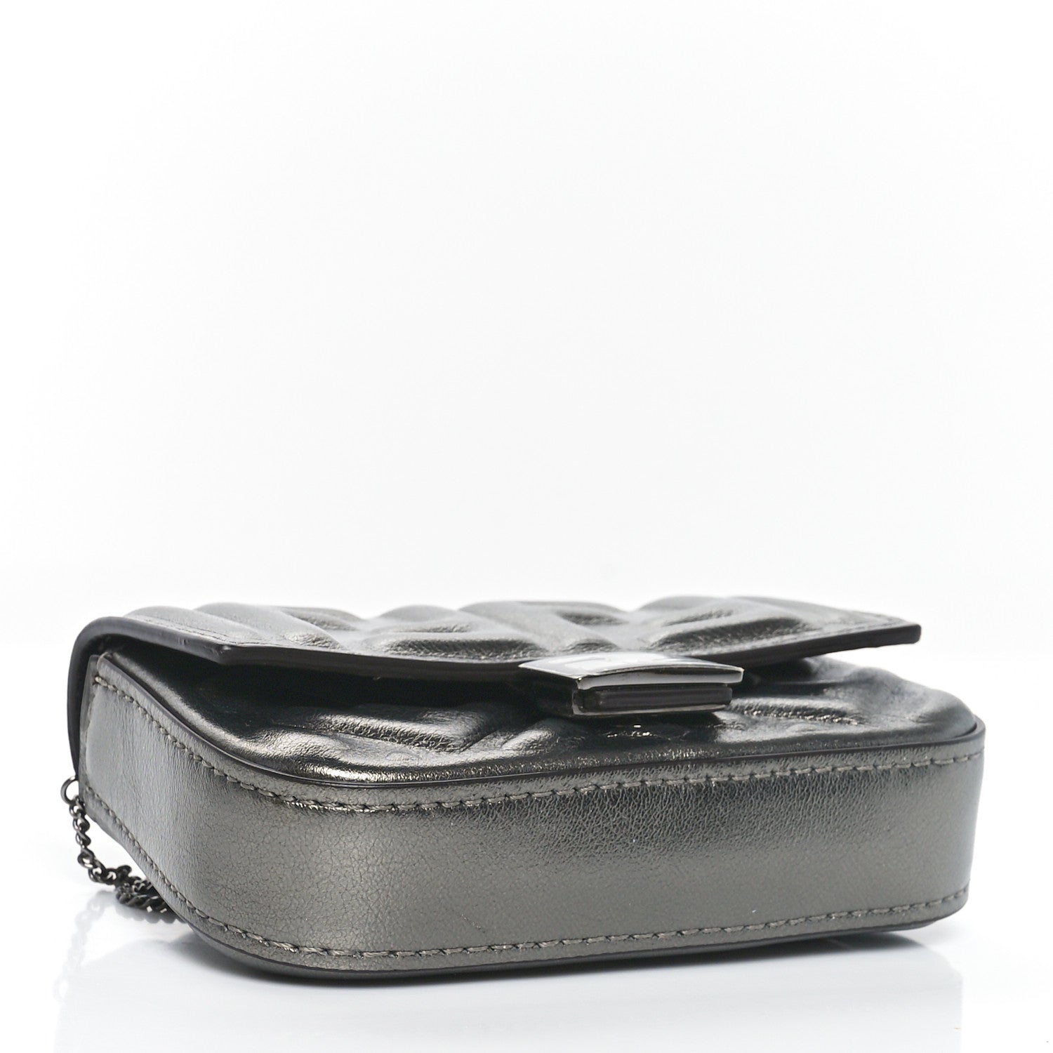 Fendi Vitello Catalan Mirror FF 1974 Embossed Nano Baguette Charm Graphite 3 of 8