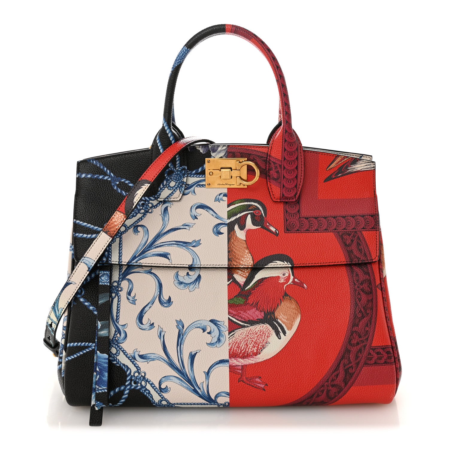 Salvatore Ferragamo Calfskin Elisabetta Piccolo Print Large The