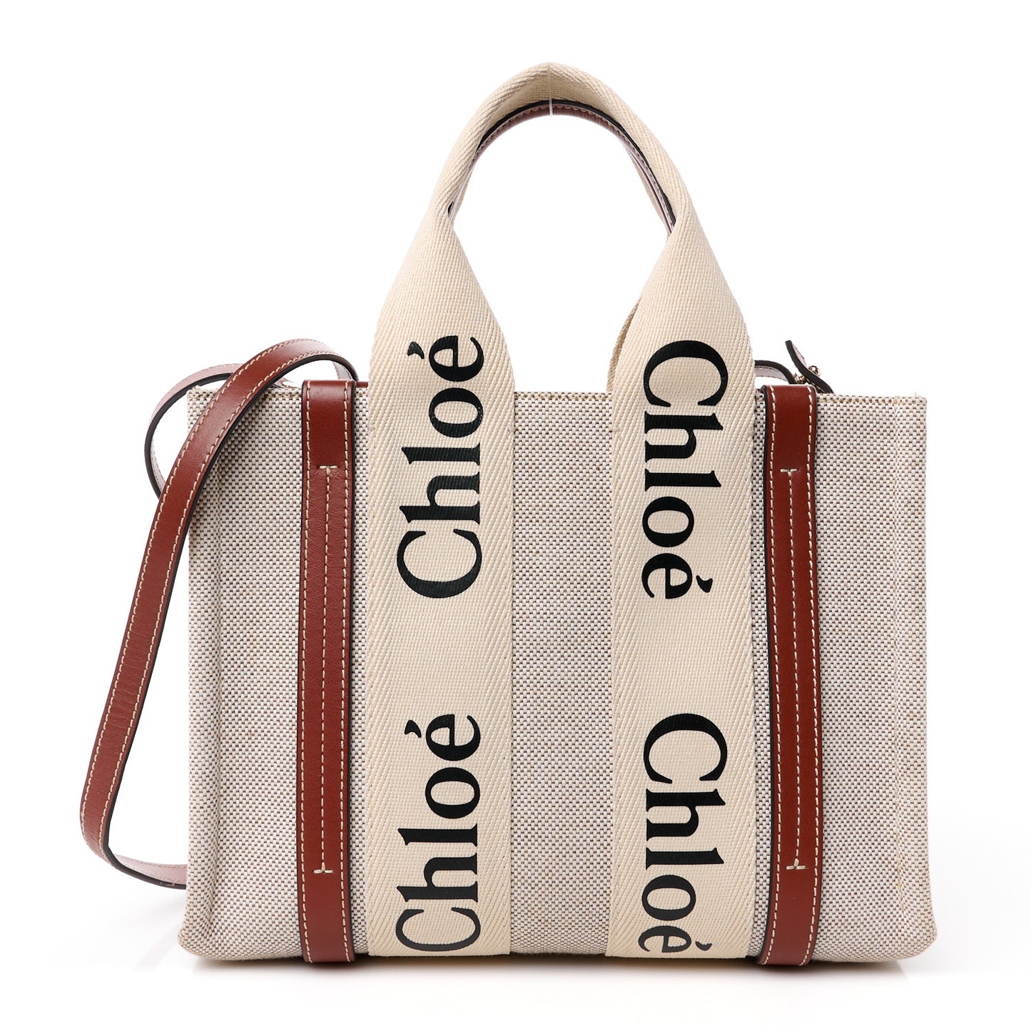 Cotton Calfskin Small Woody Ribbon Tote With Strap White Brown
