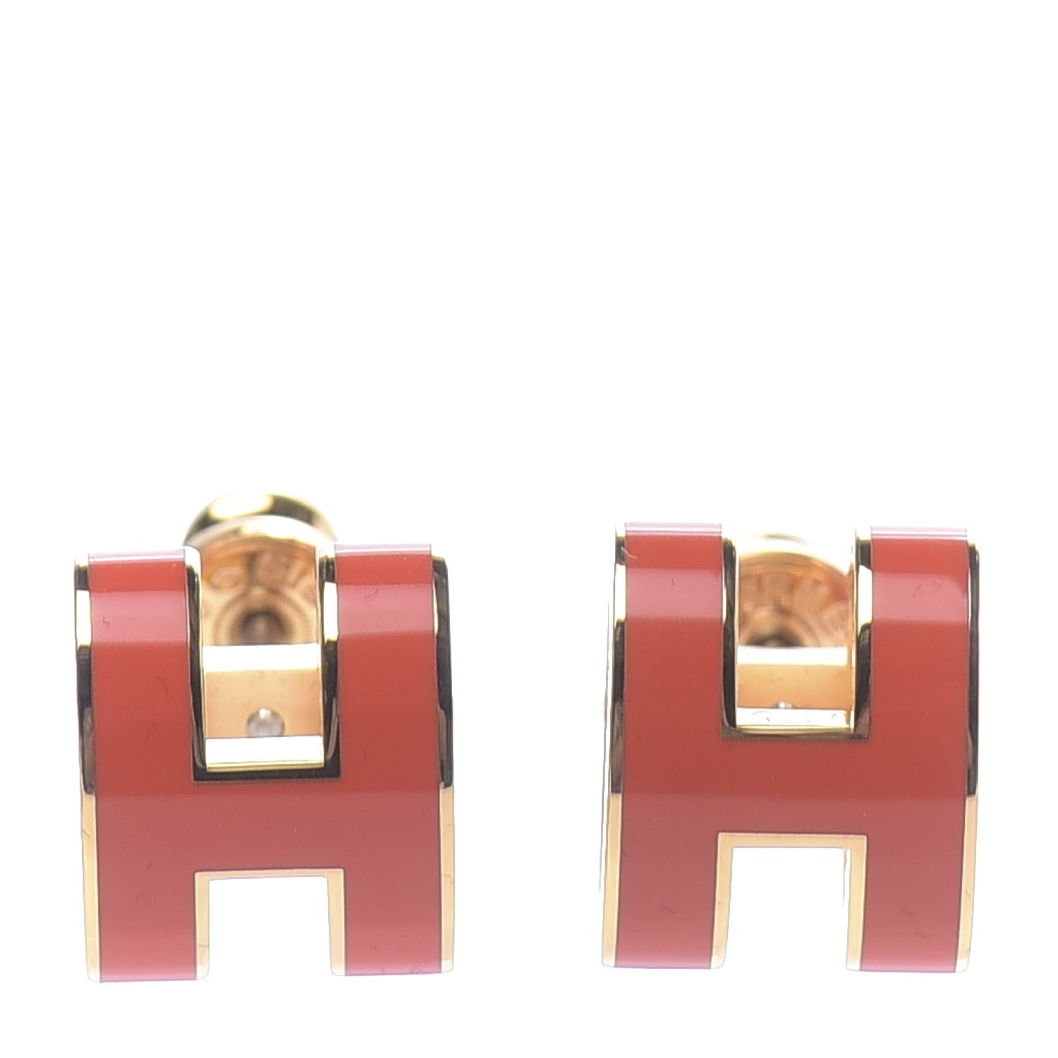 Hermes Gold Lacquered Pop H Earrings Orange Fonce 666959