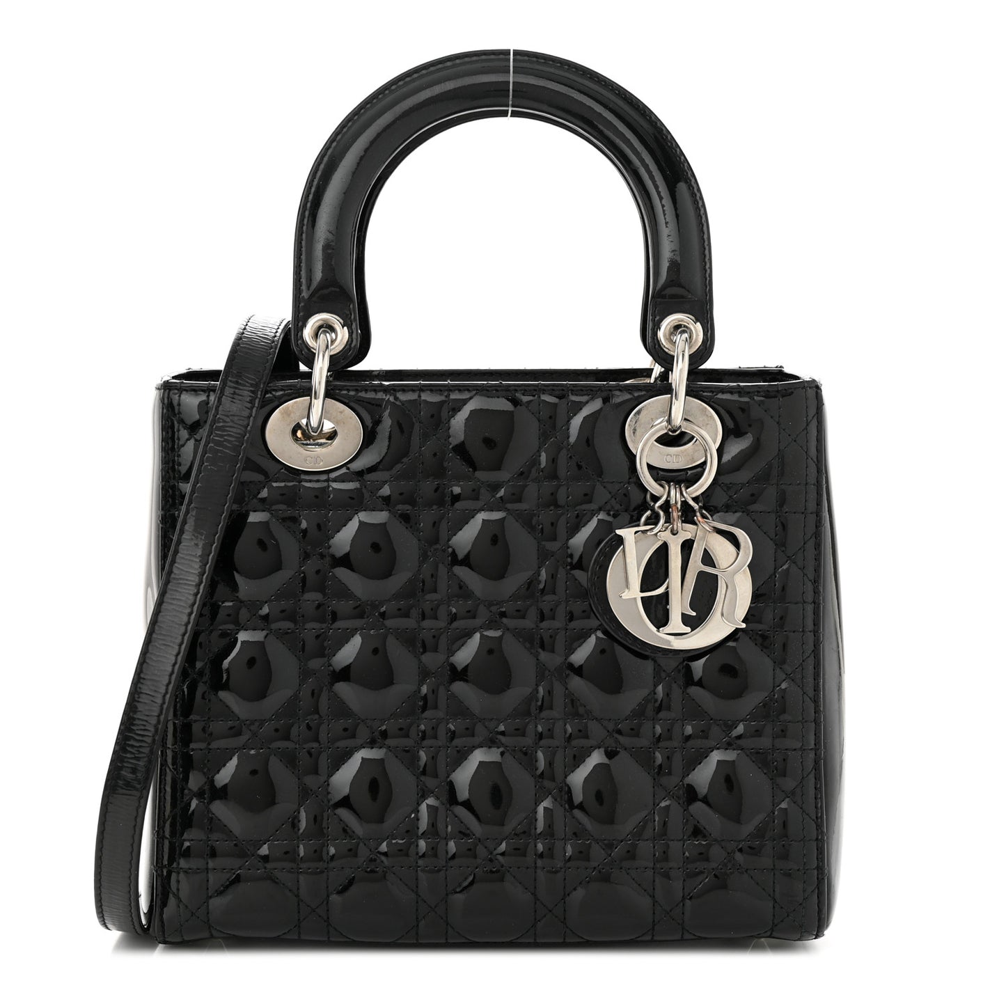 CHRISTIAN DIOR Patent Cannage Medium Lady Dior Black