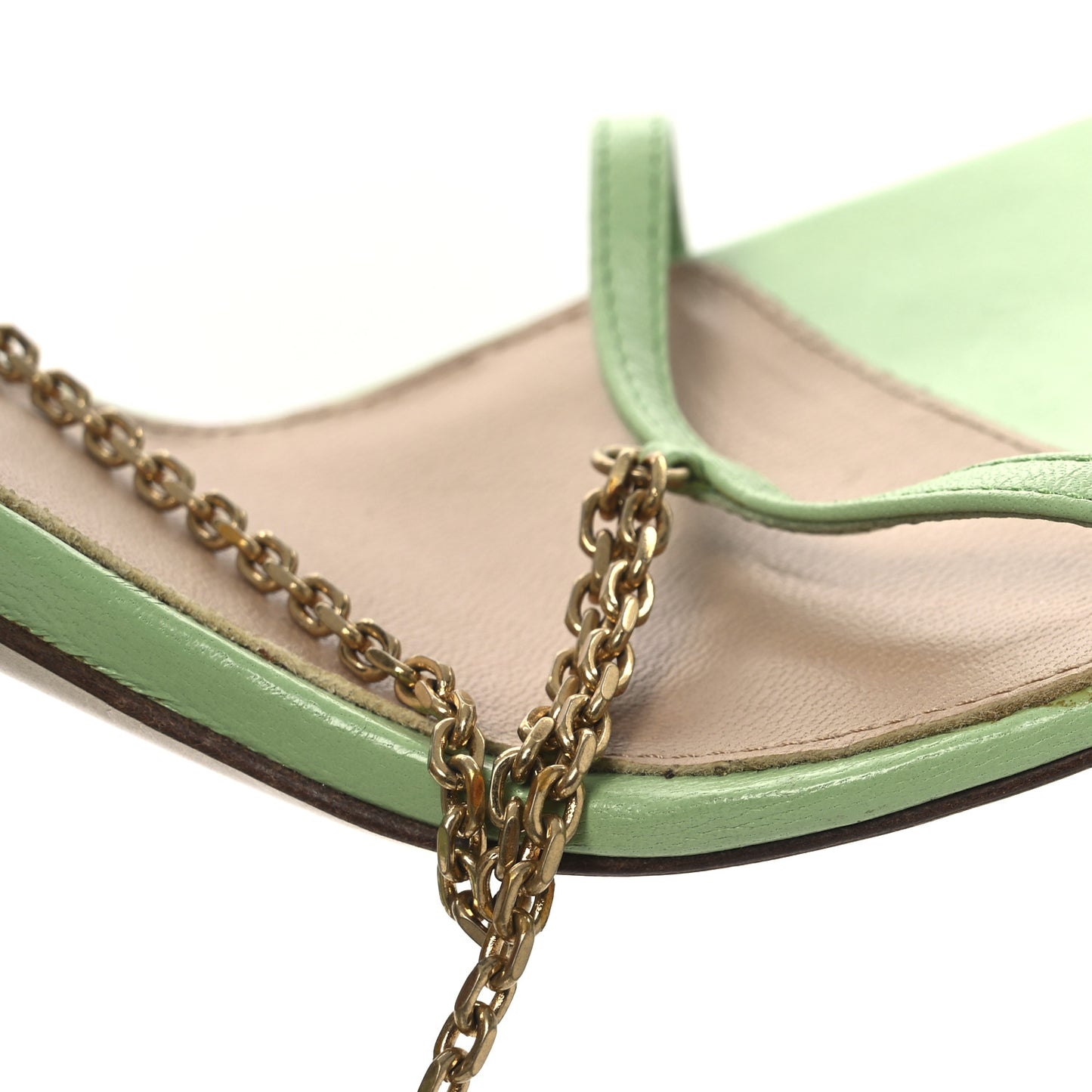 Lambskin Stretch Chain Strap 90mm Sandals 40.5 Pistachio