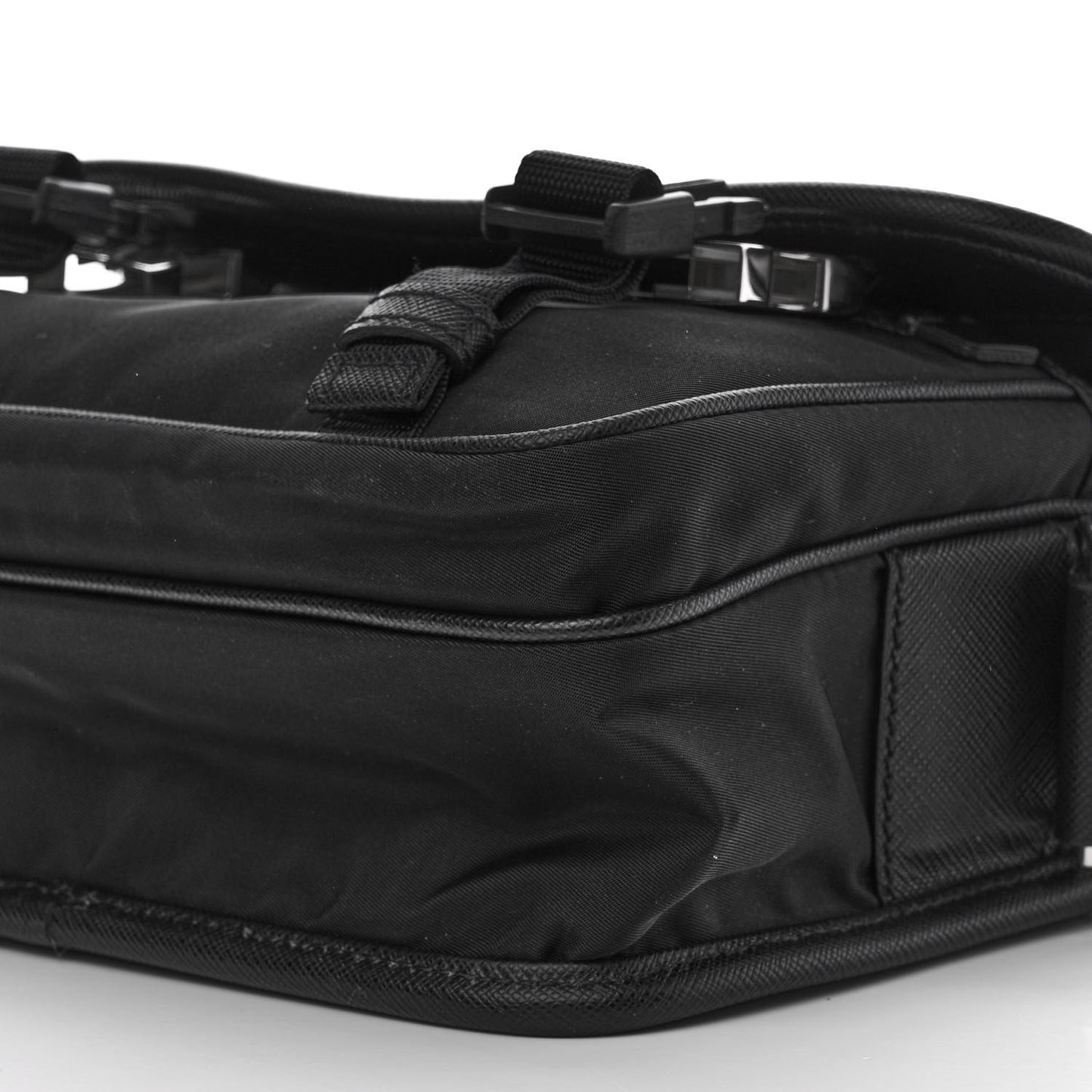 Re-Nylon Saffiano Pocket Double Snap Buckle Shoulder Bag Black