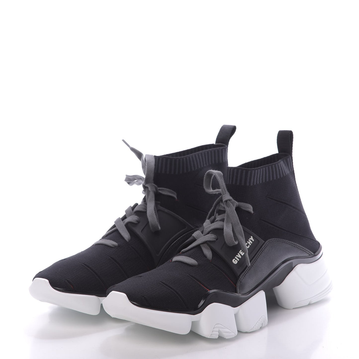 Calfskin Neoprene Knitted Jaw Contrasted Cut Out Mid-Height Sneakers 45 Black Red