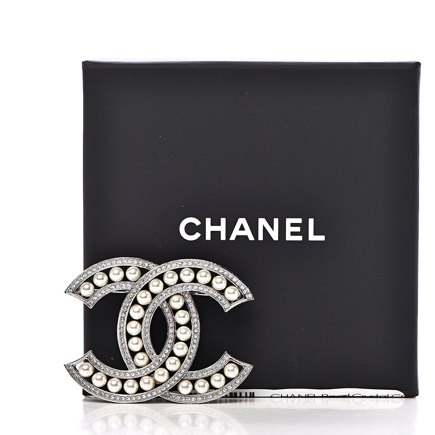 Pearl Crystal CC Brooch Silver