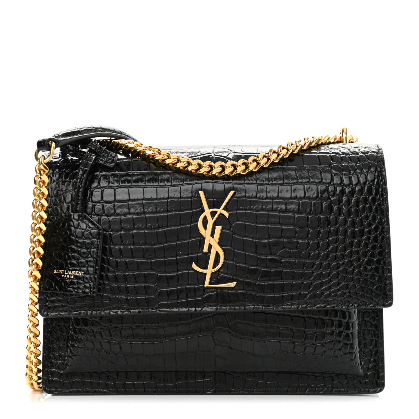 Calfskin Crocodile Embossed Medium Monogram Sunset Black