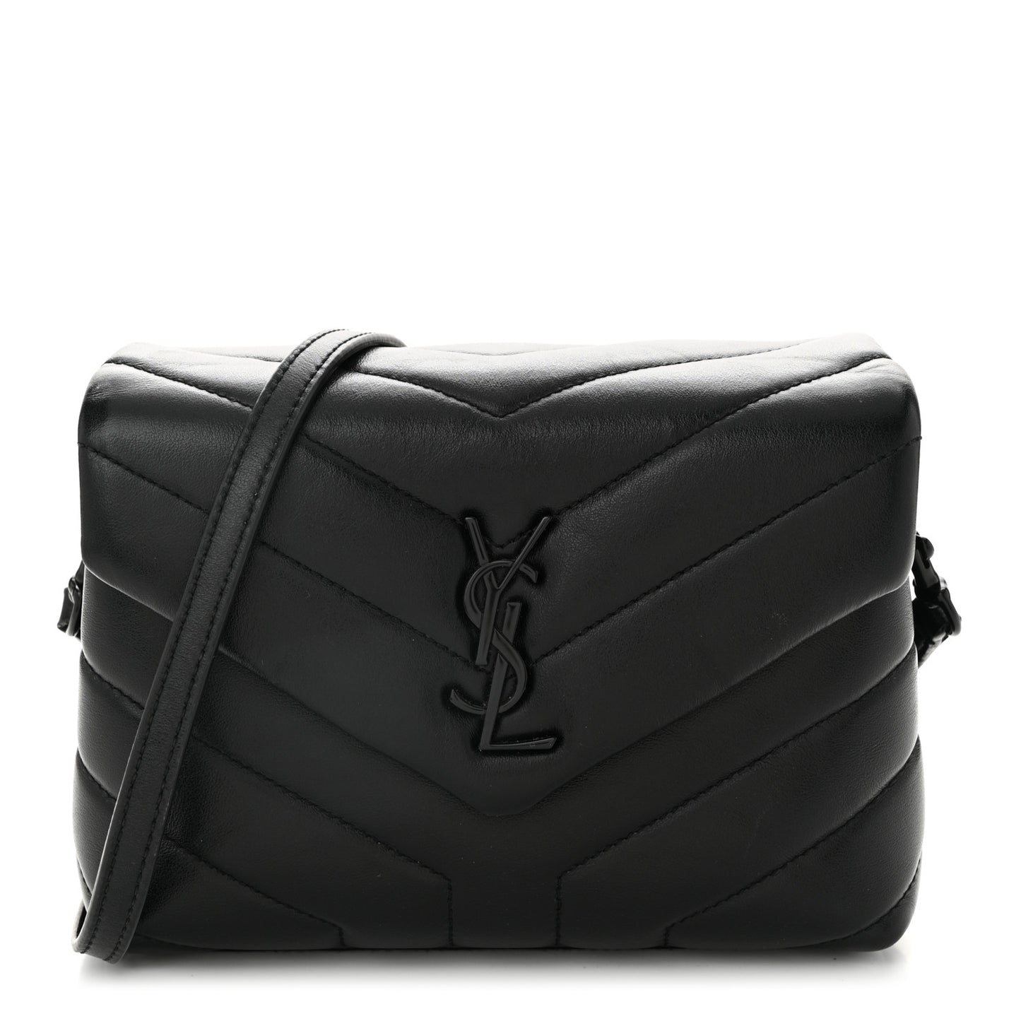 Calfskin Y Quilted Monogram Monochrome Toy Loulou Crossbody Bag Black