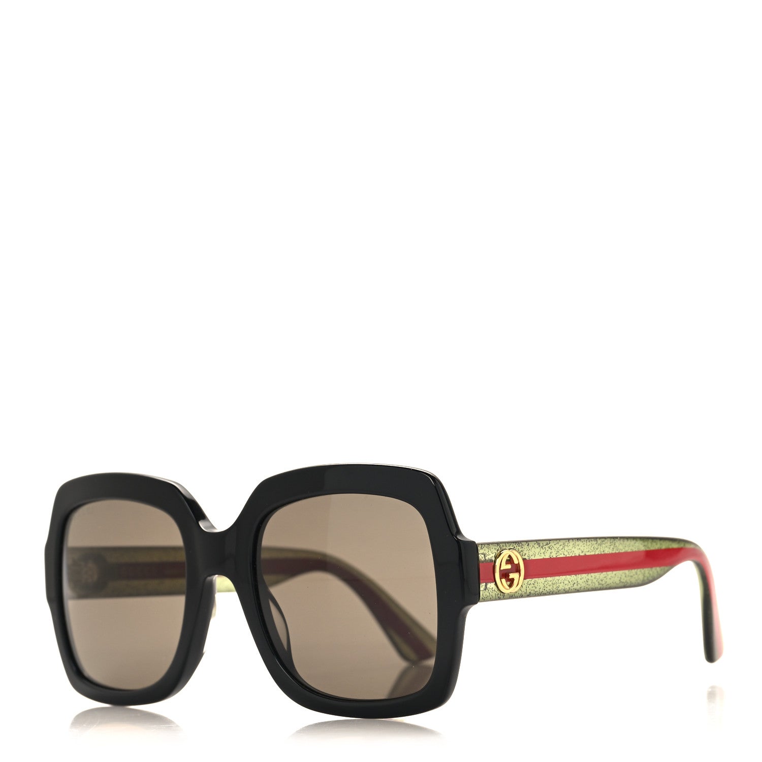 Gucci Acetate Square Frame Web Glitter Sunglasses GG0036S Black Green 1 of 8