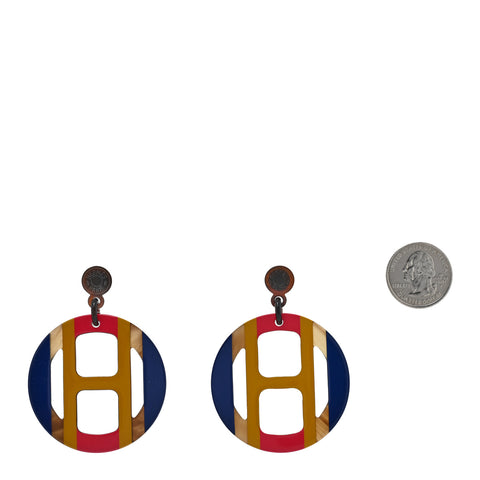 Lacquered Horn H Equipe Earrings Bleu Multicolor