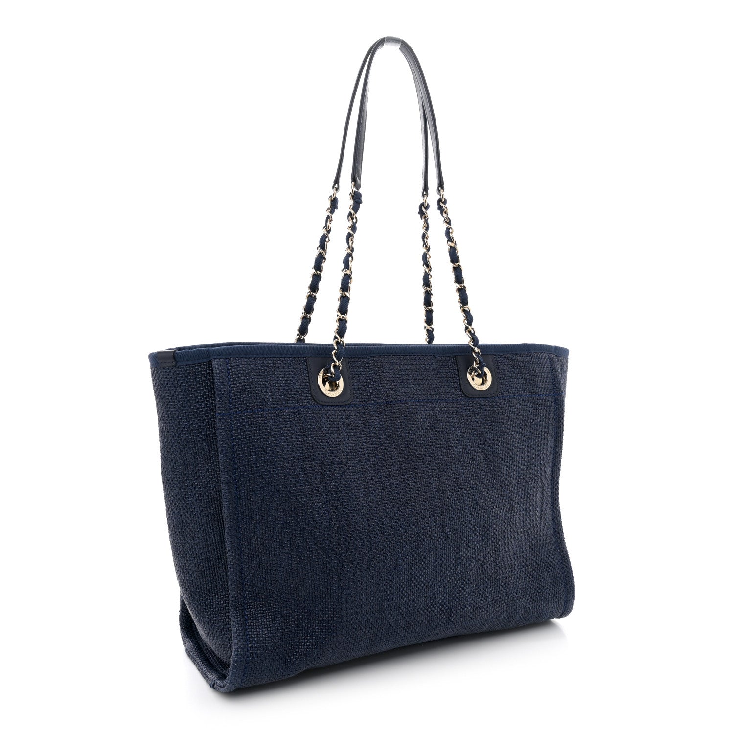 Chanel Woven Straw Raffia Small Deauville Tote Blue 3 of 10