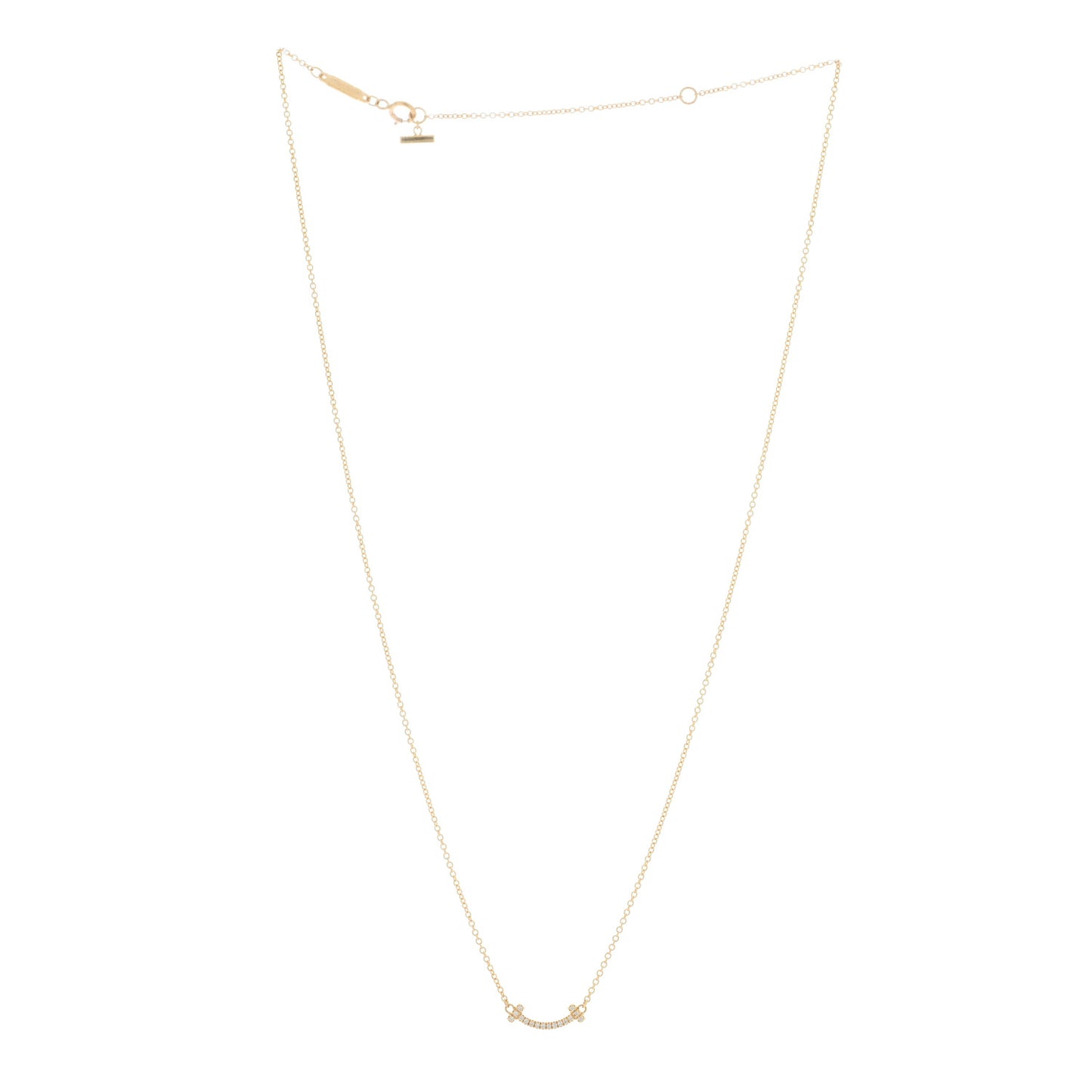 18K Yellow Gold Diamond Mini T Smile Pendant Necklace