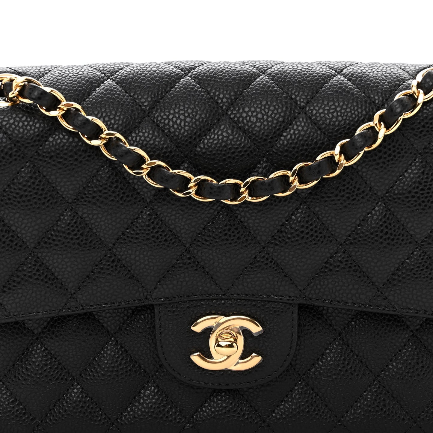 Caviar Quilted Medium Double Flap Black