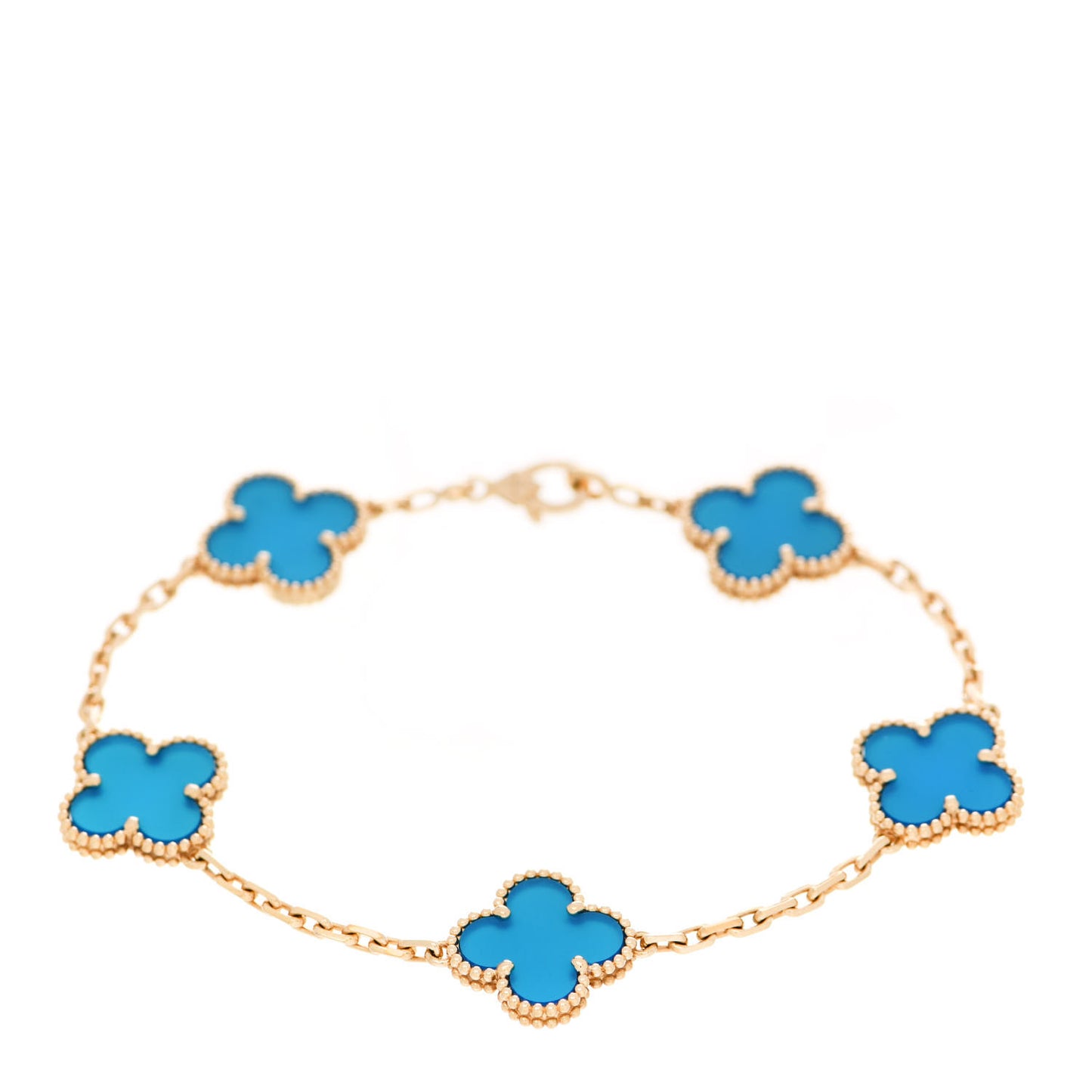18K Yellow Gold Blue Agate 5 Motifs Vintage Alhambra Bracelet