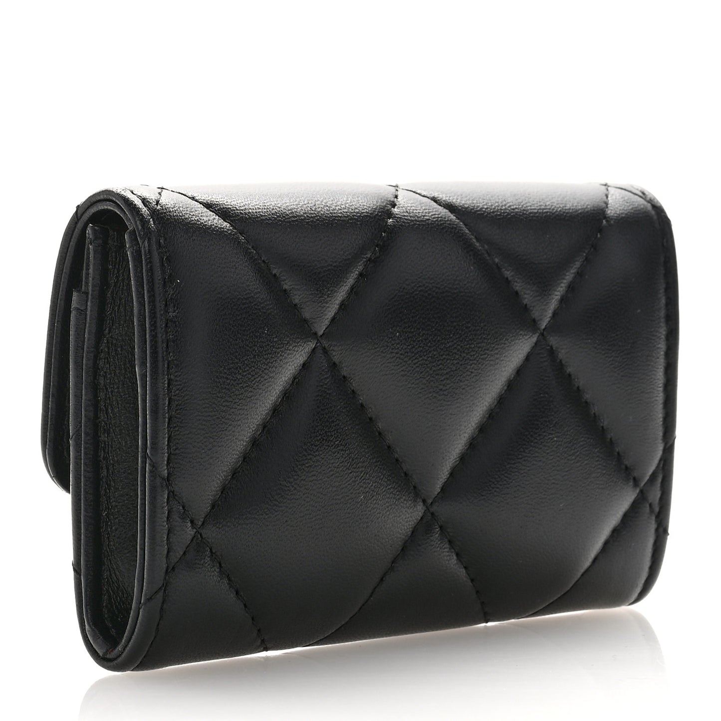 Lambskin Quilted Chanel 19 Flap Card Holder Black
