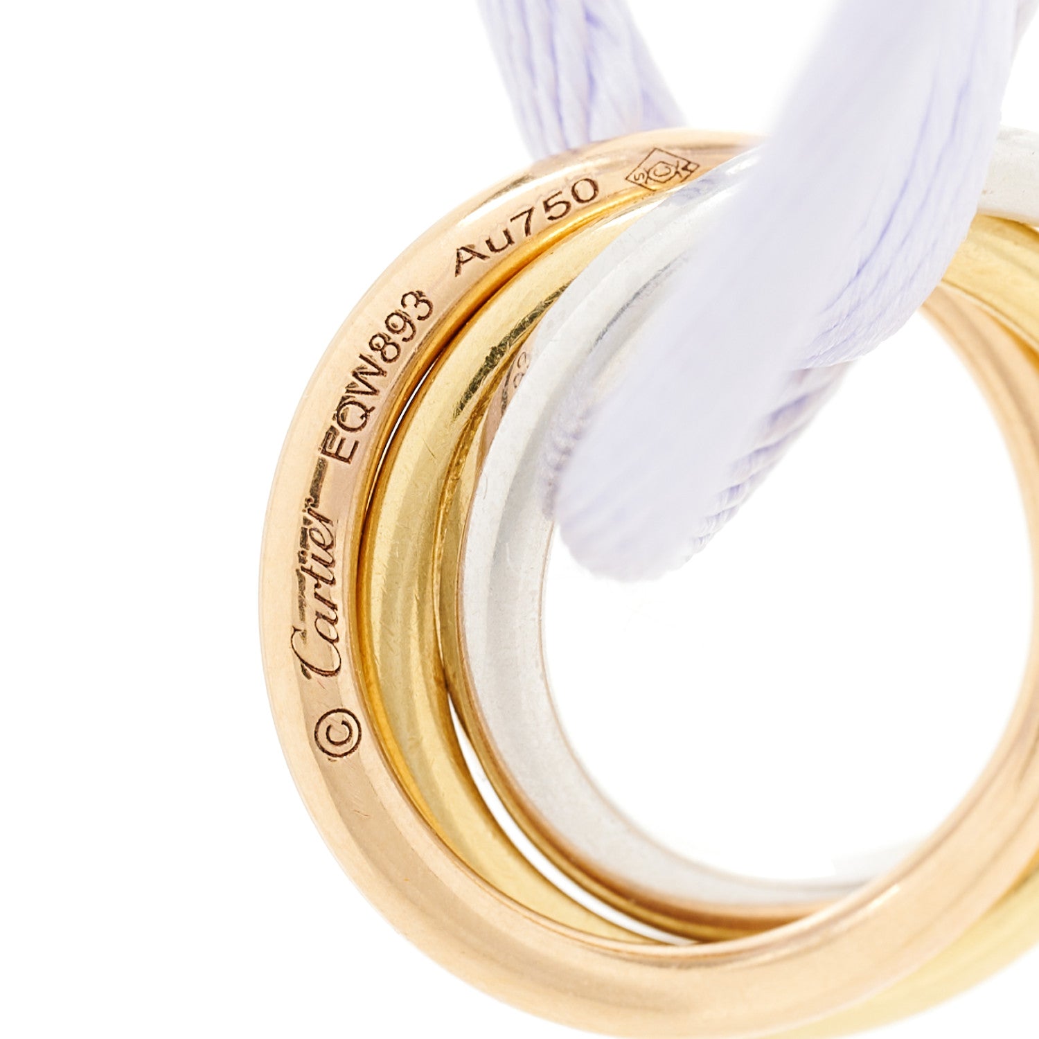 Cartier 18K White Yellow Pink Gold Diamond Trinity Cord Bracelet Lilac 3 of 3