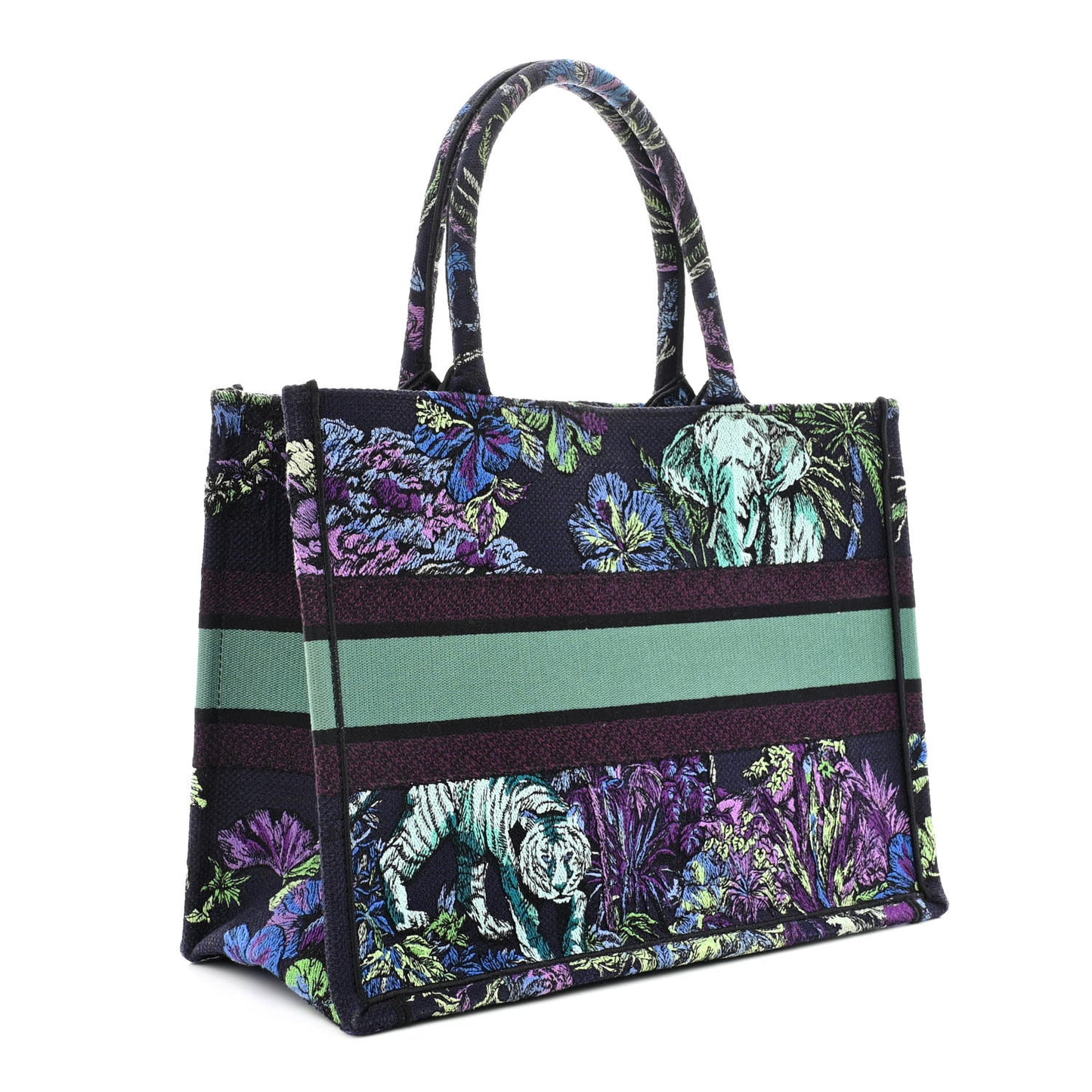 Canvas Embroidered Medium Toile de Jouy Voyage Book Tote Blue Multicolor
