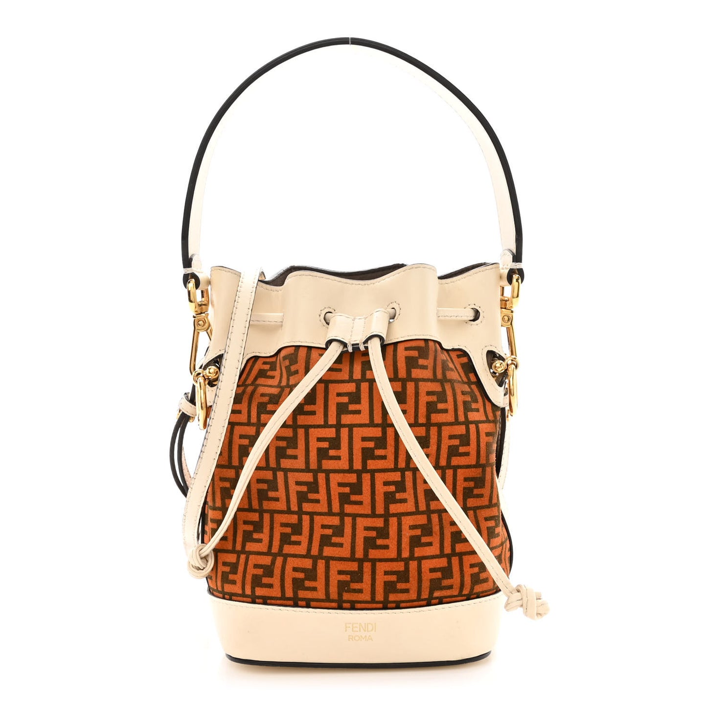 Suede Vitello King F is Fendi Micro FF Mini Mon Tresor Bucket Bag Arancio Marrone White Ice
