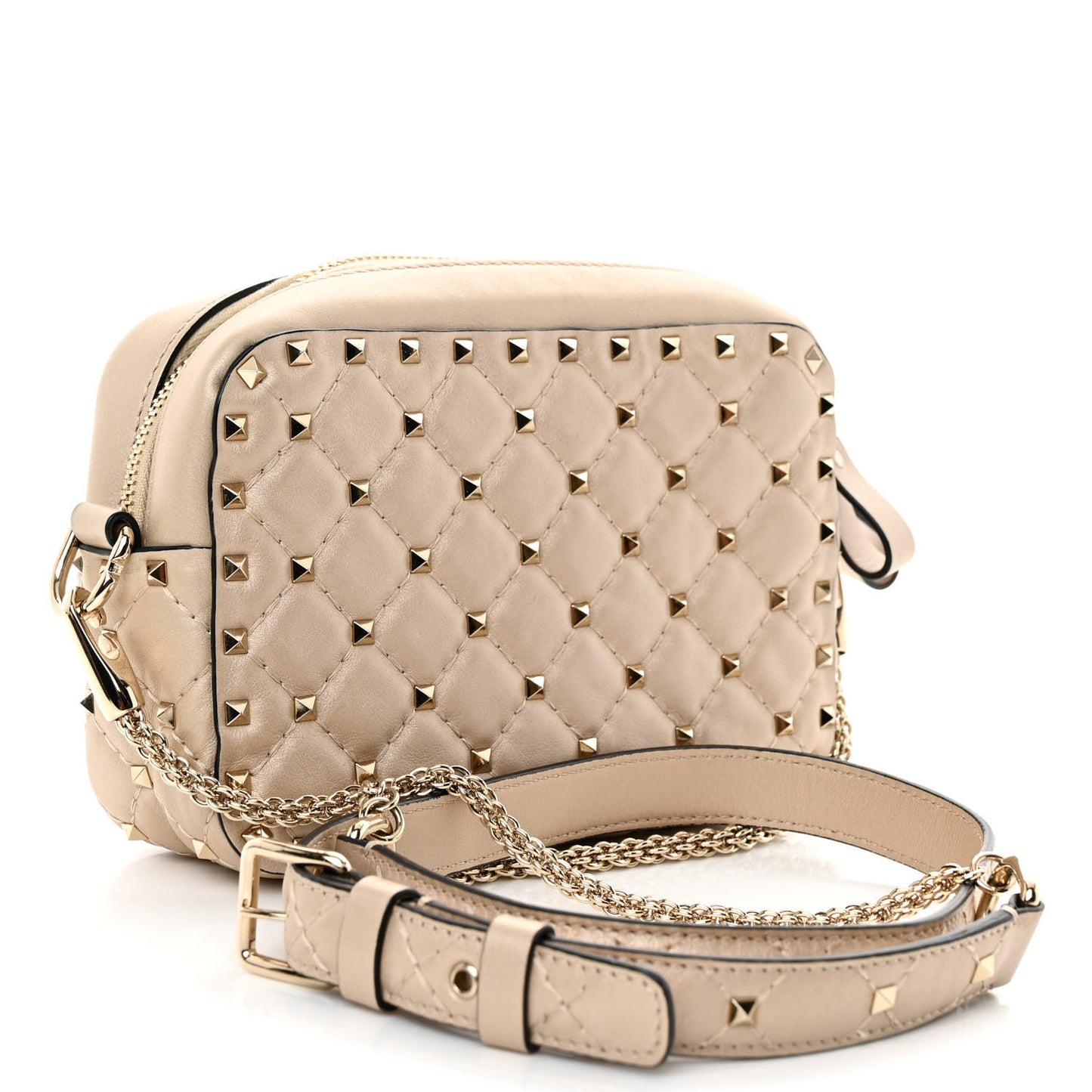 Metallic Nappa Rockstud Spike Camera Crossbody Bag Skin