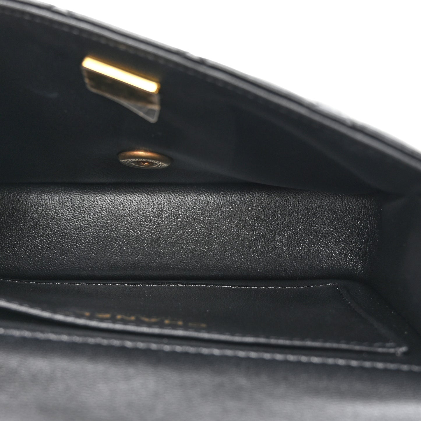 Shiny Lambskin Quilted Pearl Twist Mini Square Flap Black