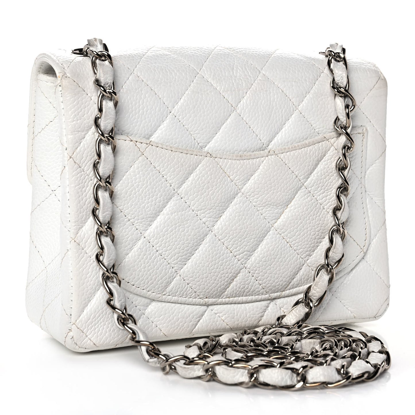 Caviar Quilted Mini Square Flap White
