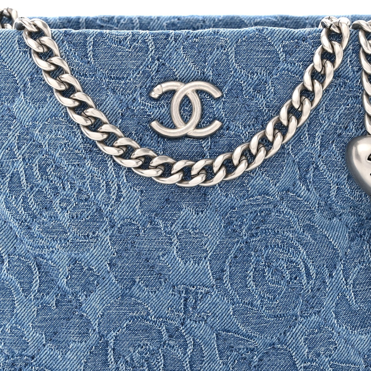 Denim Quilted Camellia Sweetheart Small Hobo Blue