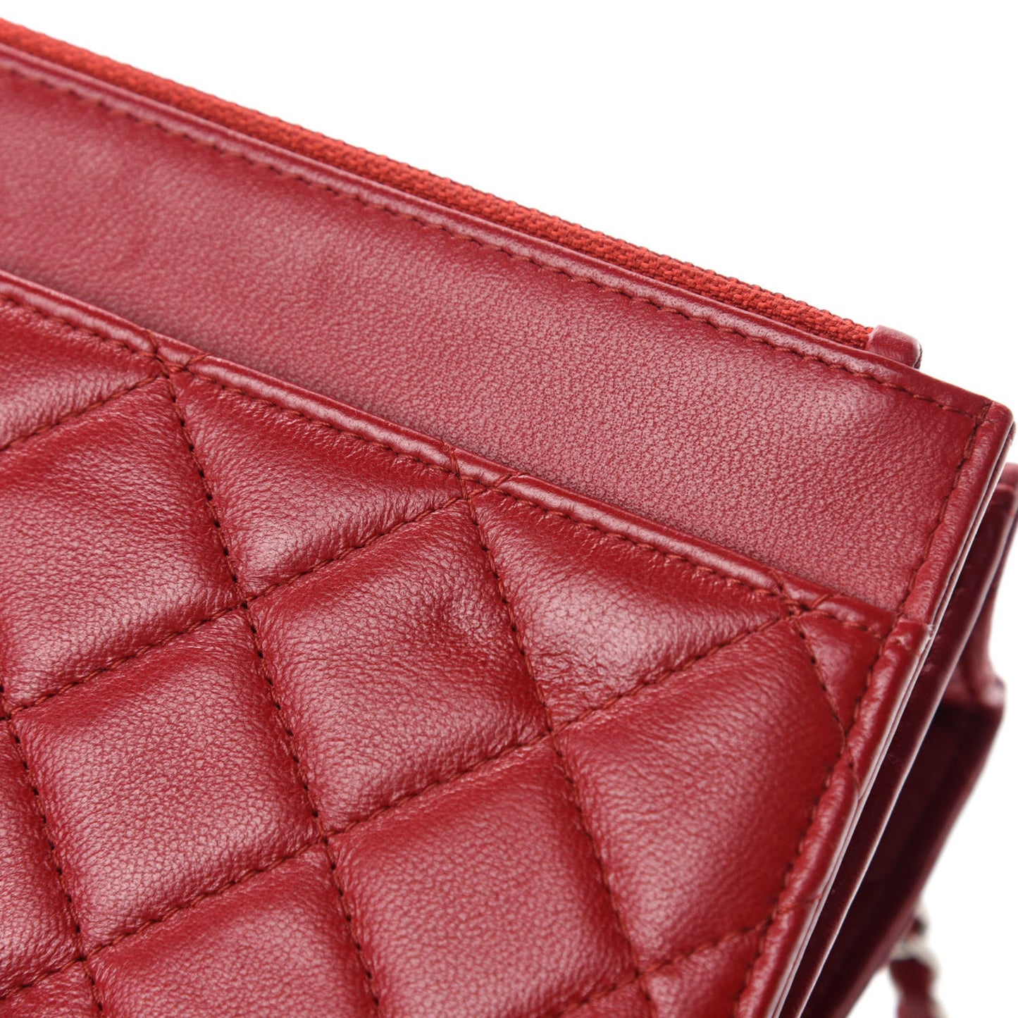 Lambskin Quilted Wallet on Chain WOC Red