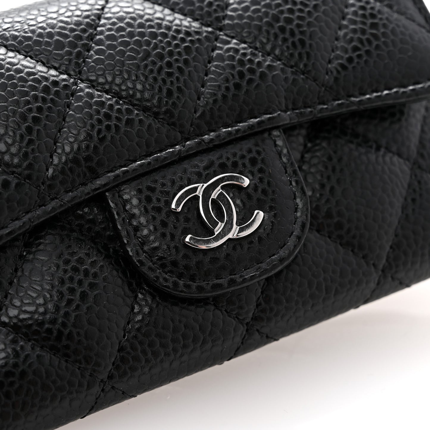 Caviar Quilted Flap Card Holder Wallet Black
