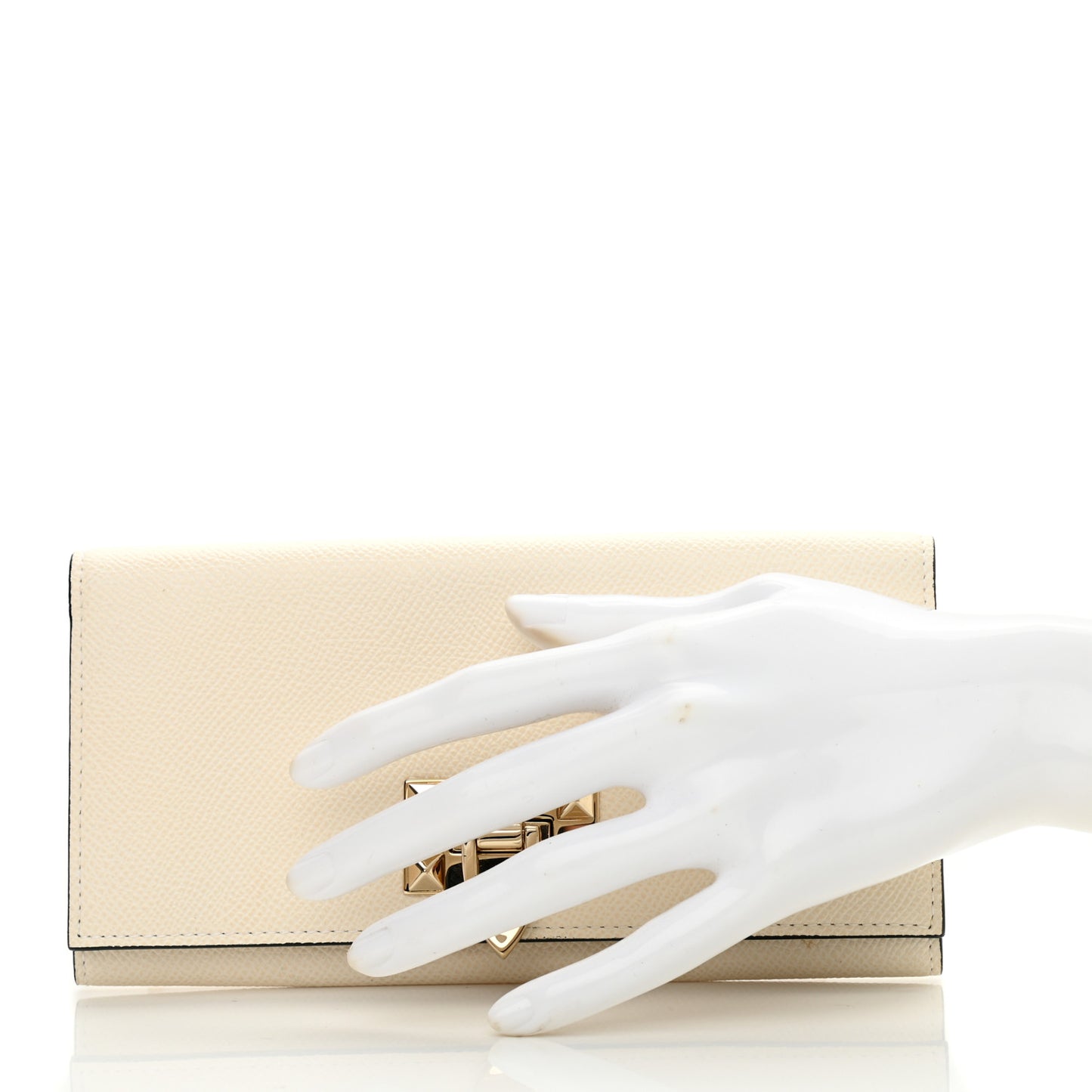 Calfskin Rockstud Flip Lock Wallet White