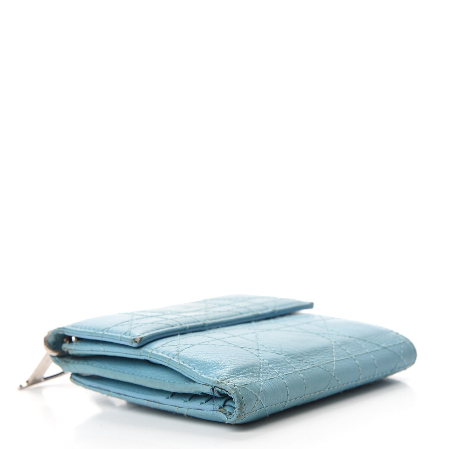 Christian Dior Grained Calfskin Cannage Lady Dior French Wallet Light Blue 4 of 13