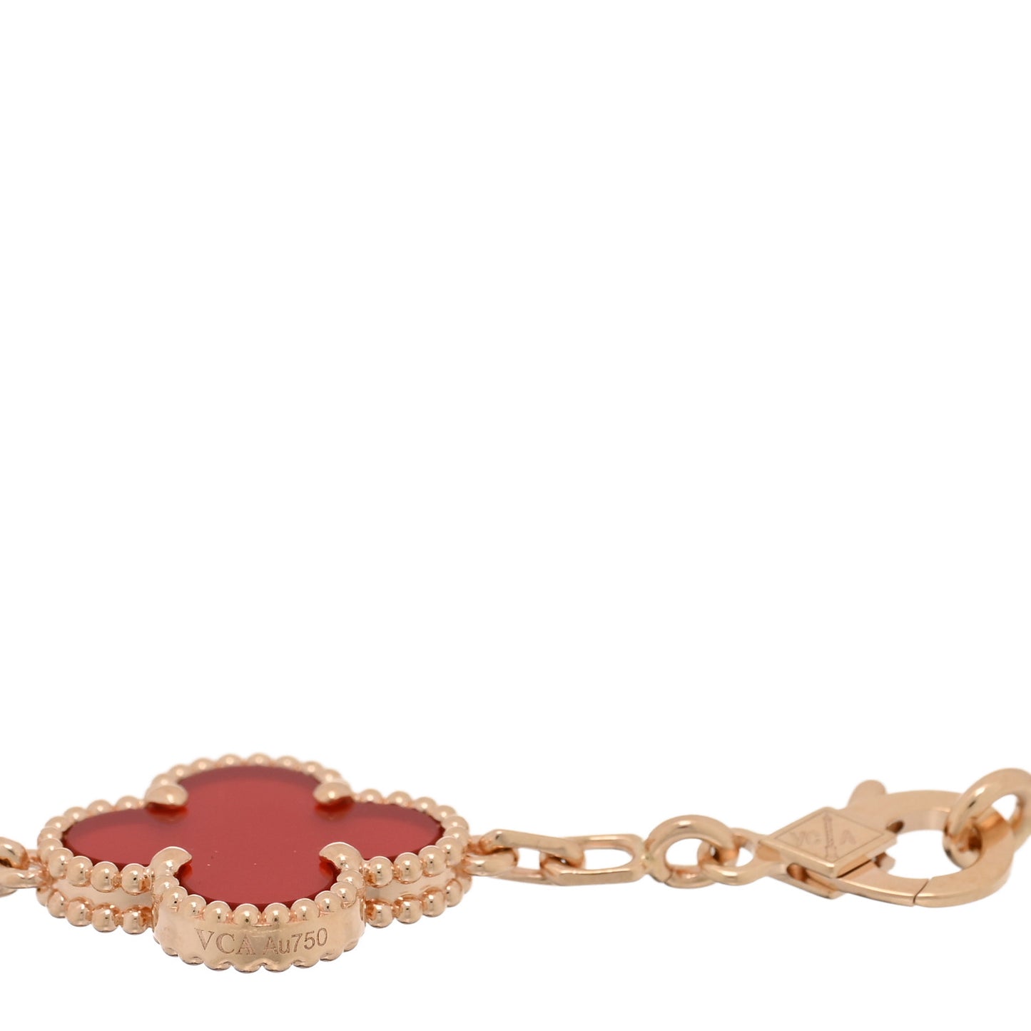 18K Rose Gold Carnelian 5 Motifs Guilloche Vintage Alhambra Bracelet