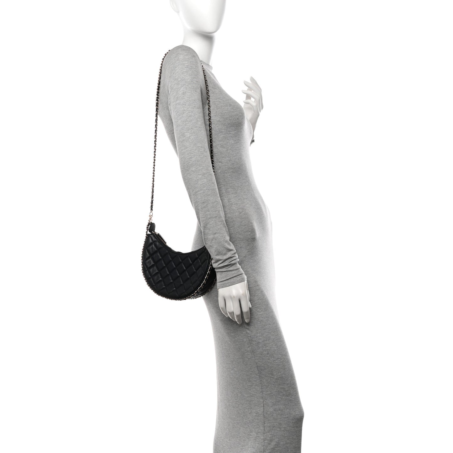 Lambskin Quilted Small Hobo Bag Black